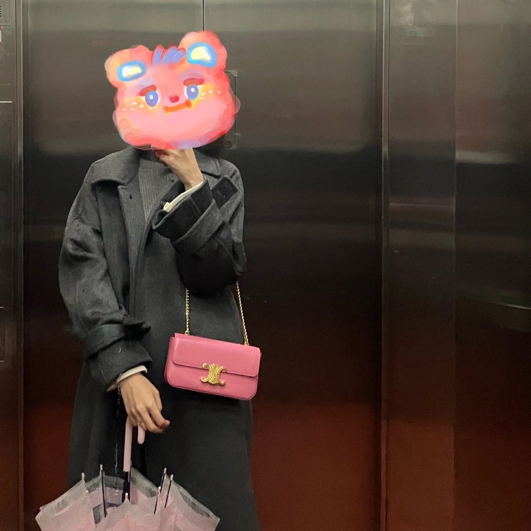 CELINE CHAIN SHOULDER 20.5CM BAG 197993粉红色