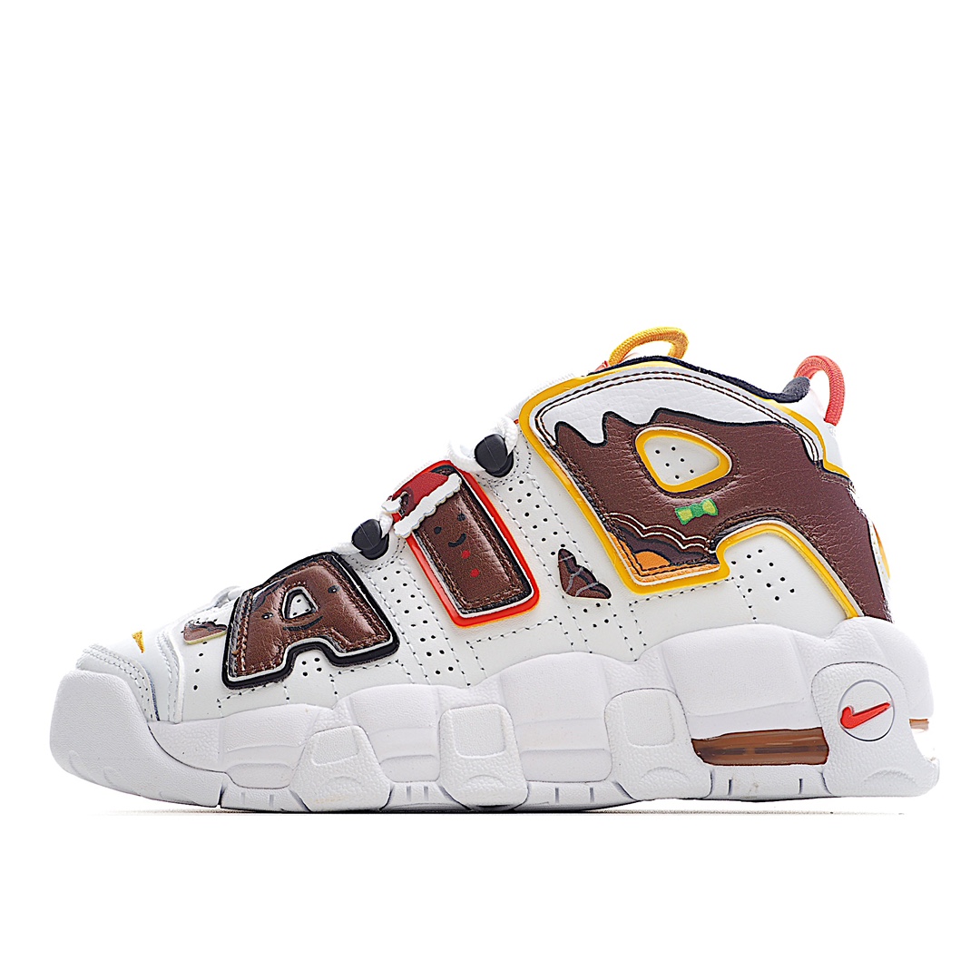 【定制球鞋】Nike Air More Uptempo 大Ain圣诞姜饼人 圣诞帽贴皮 高帮 休闲篮球鞋 棕白