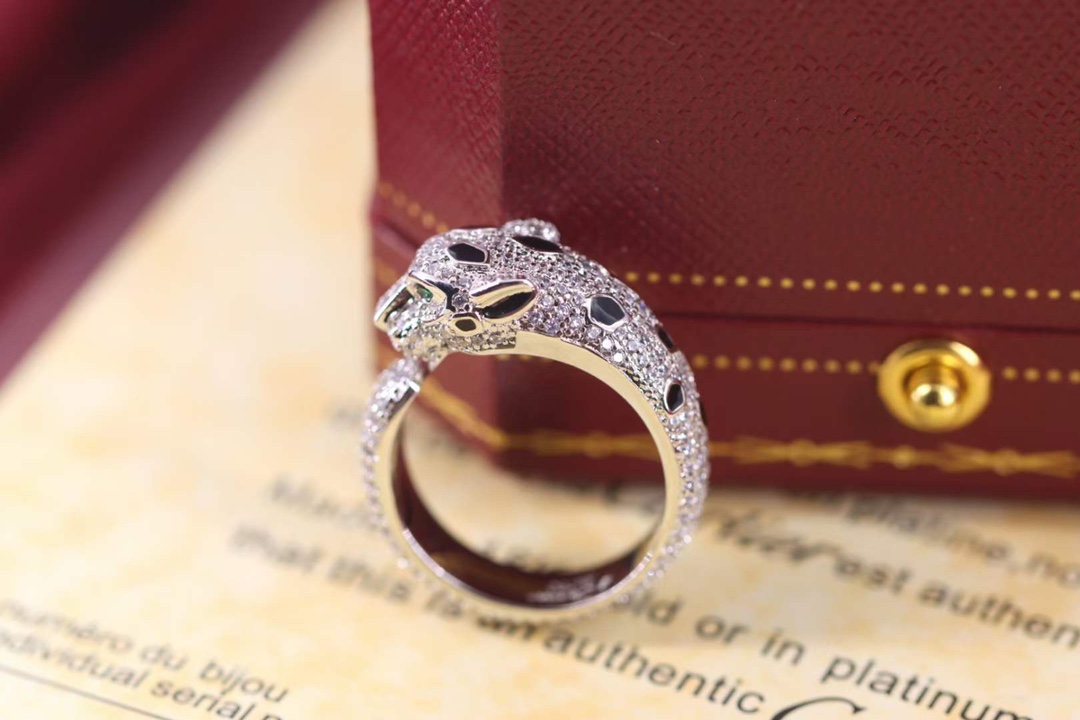 Cartier Cartier 高‮珠级‬宝系列 银‮满色‬钻豹‮戒子‬指