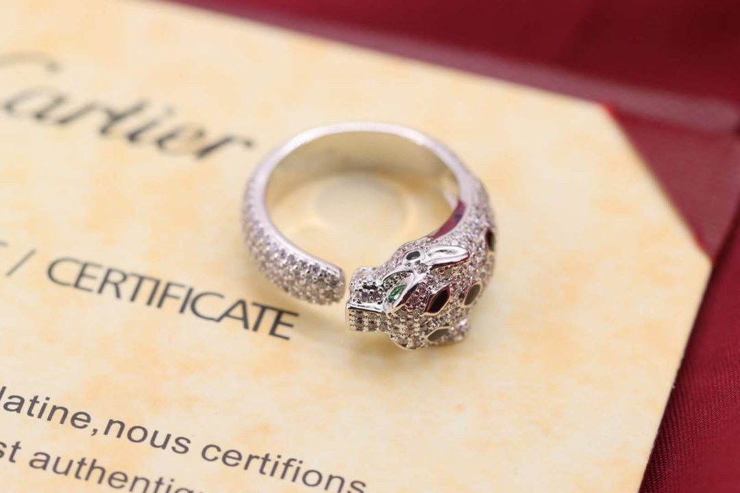 Cartier Cartier 高‮珠级‬宝系列 银‮满色‬钻豹‮戒子‬指