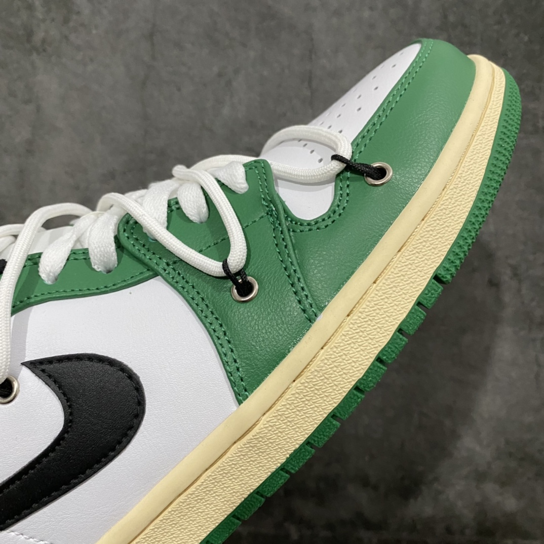 图片[5]-纯原版Air Jordan AJ1 Low 白绿解构绑带低帮 原厂内置气垫魔块 头层小牛皮 裁片清洁度超高 鞋舌AJ原厂专用牛津布+AJ专用反口珍珠布+原厂无杂质高弹内里海棉+特殊封边弹力鞋带 尺码：36 36.5 37.5 38 38.5 39 40 40.5 41 42 42.5 43 44 44.5 45 46-选品中心