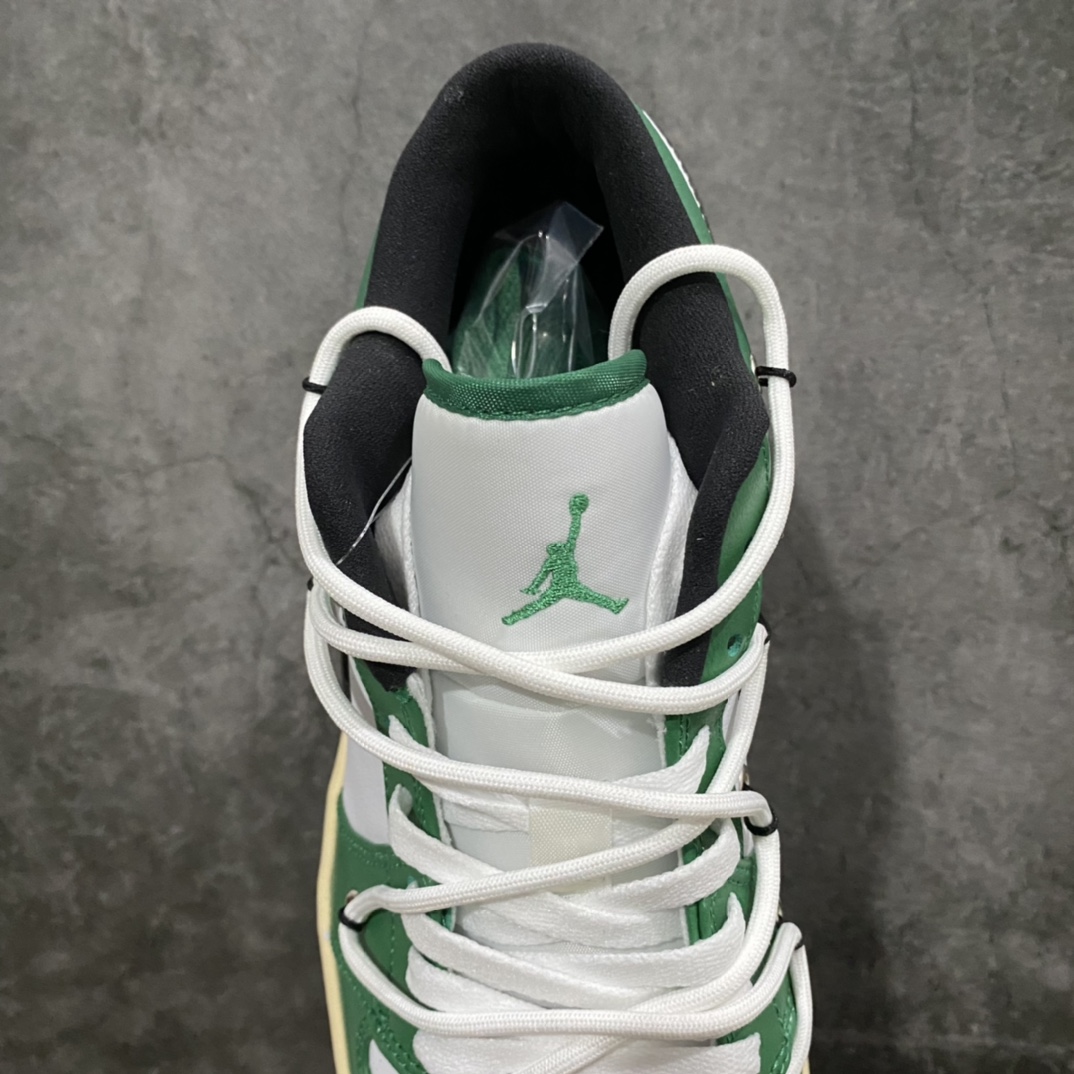 图片[7]-纯原版Air Jordan AJ1 Low 白绿解构绑带低帮 原厂内置气垫魔块 头层小牛皮 裁片清洁度超高 鞋舌AJ原厂专用牛津布+AJ专用反口珍珠布+原厂无杂质高弹内里海棉+特殊封边弹力鞋带 尺码：36 36.5 37.5 38 38.5 39 40 40.5 41 42 42.5 43 44 44.5 45 46-选品中心