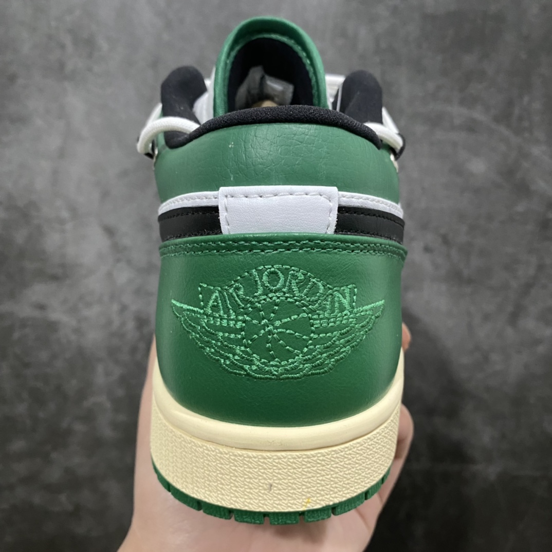 图片[4]-纯原版Air Jordan AJ1 Low 白绿解构绑带低帮 原厂内置气垫魔块 头层小牛皮 裁片清洁度超高 鞋舌AJ原厂专用牛津布+AJ专用反口珍珠布+原厂无杂质高弹内里海棉+特殊封边弹力鞋带 尺码：36 36.5 37.5 38 38.5 39 40 40.5 41 42 42.5 43 44 44.5 45 46-选品中心