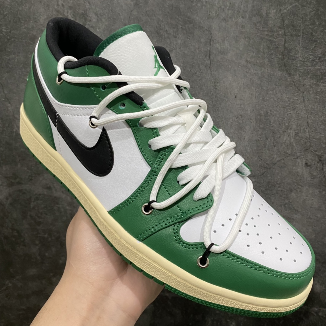 图片[3]-纯原版Air Jordan AJ1 Low 白绿解构绑带低帮 原厂内置气垫魔块 头层小牛皮 裁片清洁度超高 鞋舌AJ原厂专用牛津布+AJ专用反口珍珠布+原厂无杂质高弹内里海棉+特殊封边弹力鞋带 尺码：36 36.5 37.5 38 38.5 39 40 40.5 41 42 42.5 43 44 44.5 45 46-选品中心