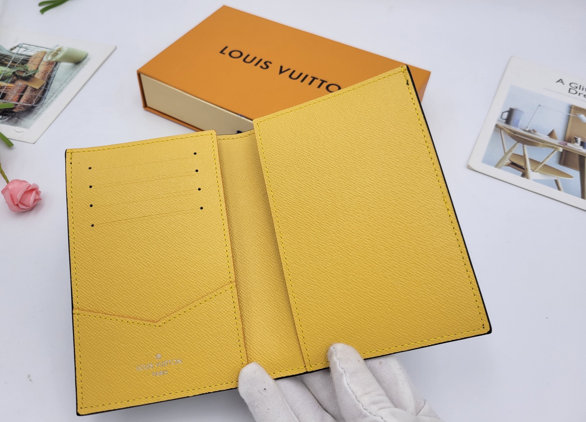 Close-up of the leather texture on passport holder