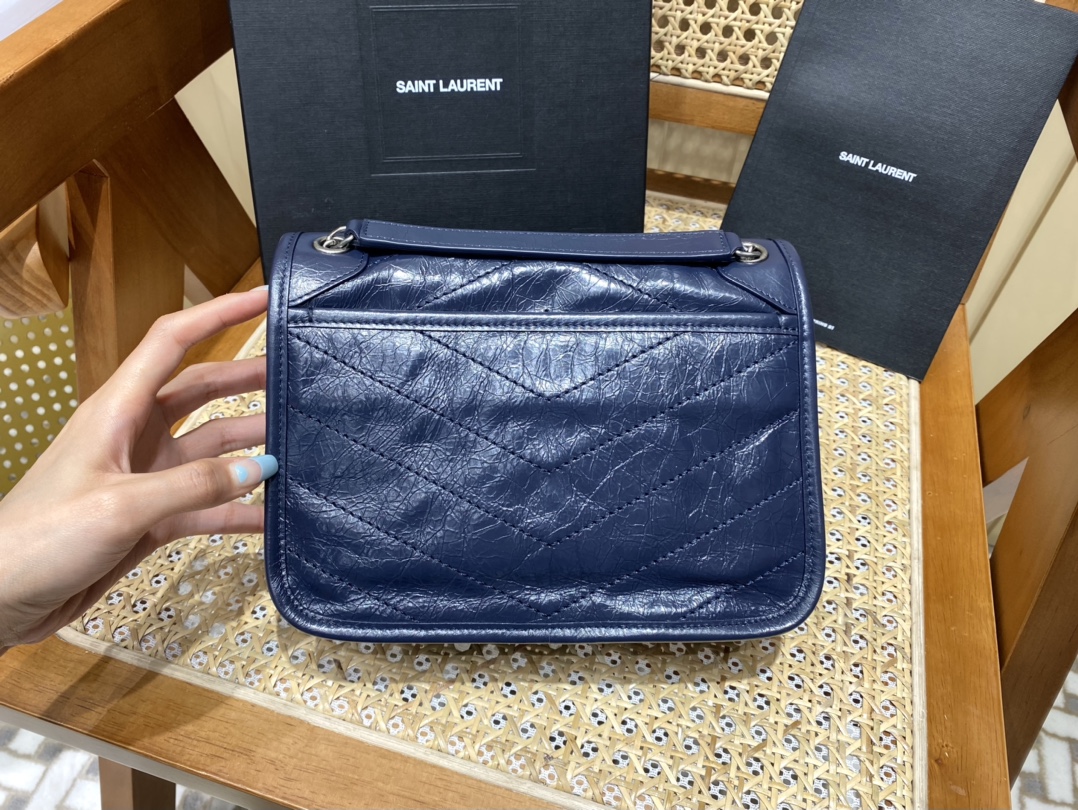YSL Niki 22CM 邮差包 633151藏蓝色