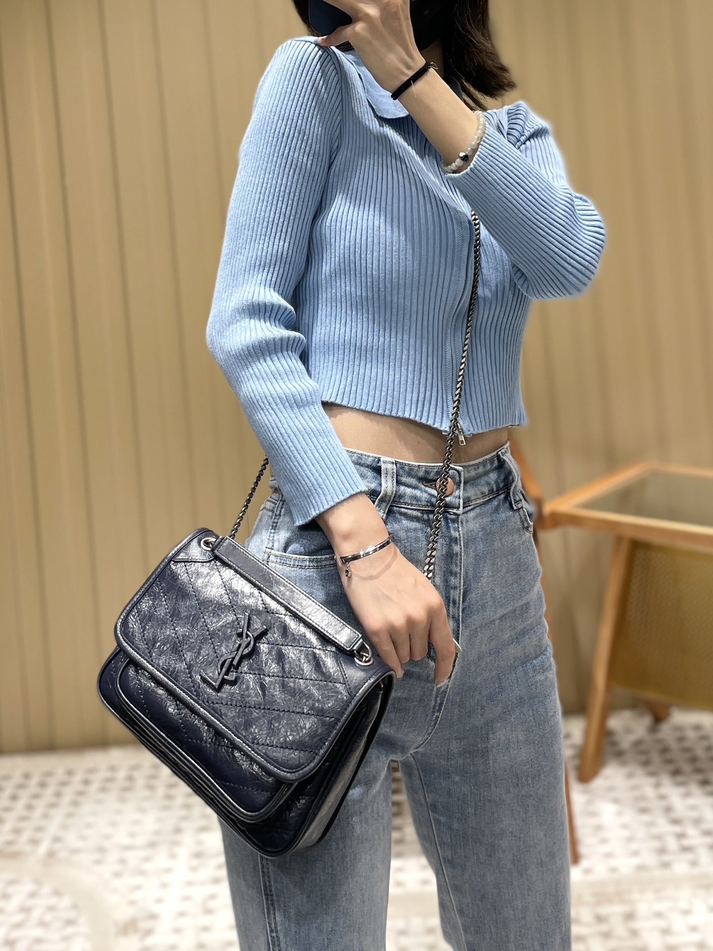 YSL Niki 22CM 邮差包 633151藏蓝色