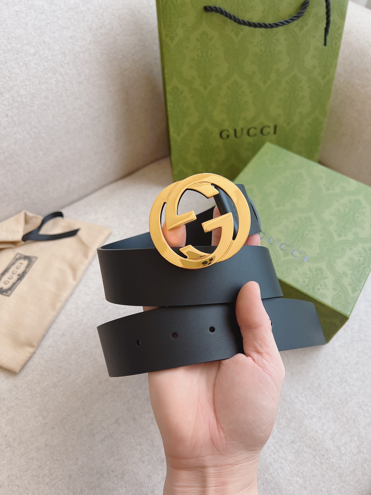 Gucci Gürtel Schwarz Kalbsleder Rindsleder