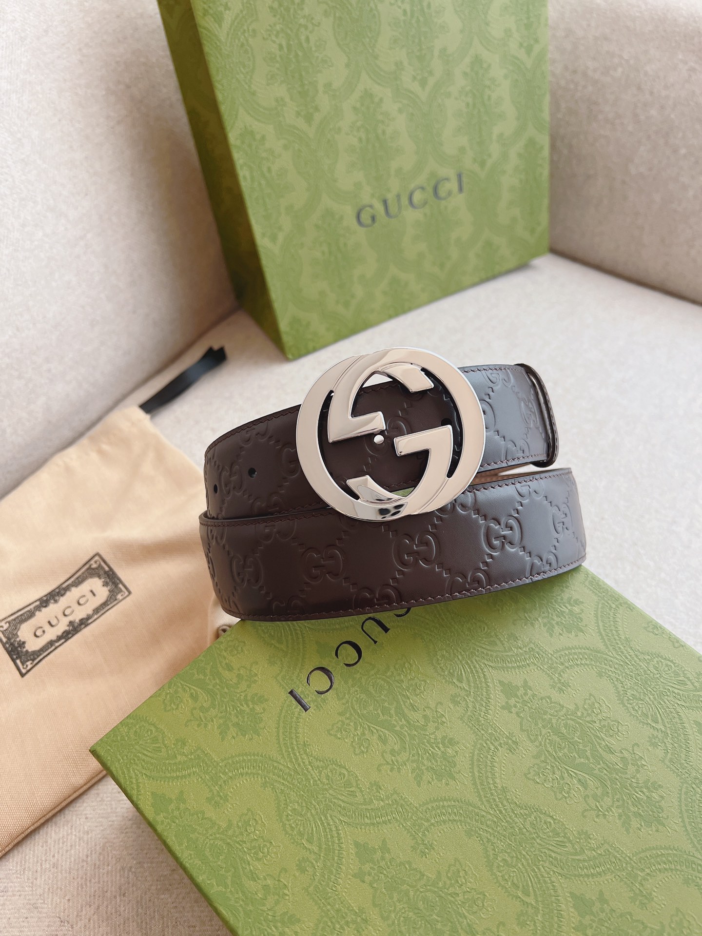 GUCCI.古驰全套包装互扣式双G带