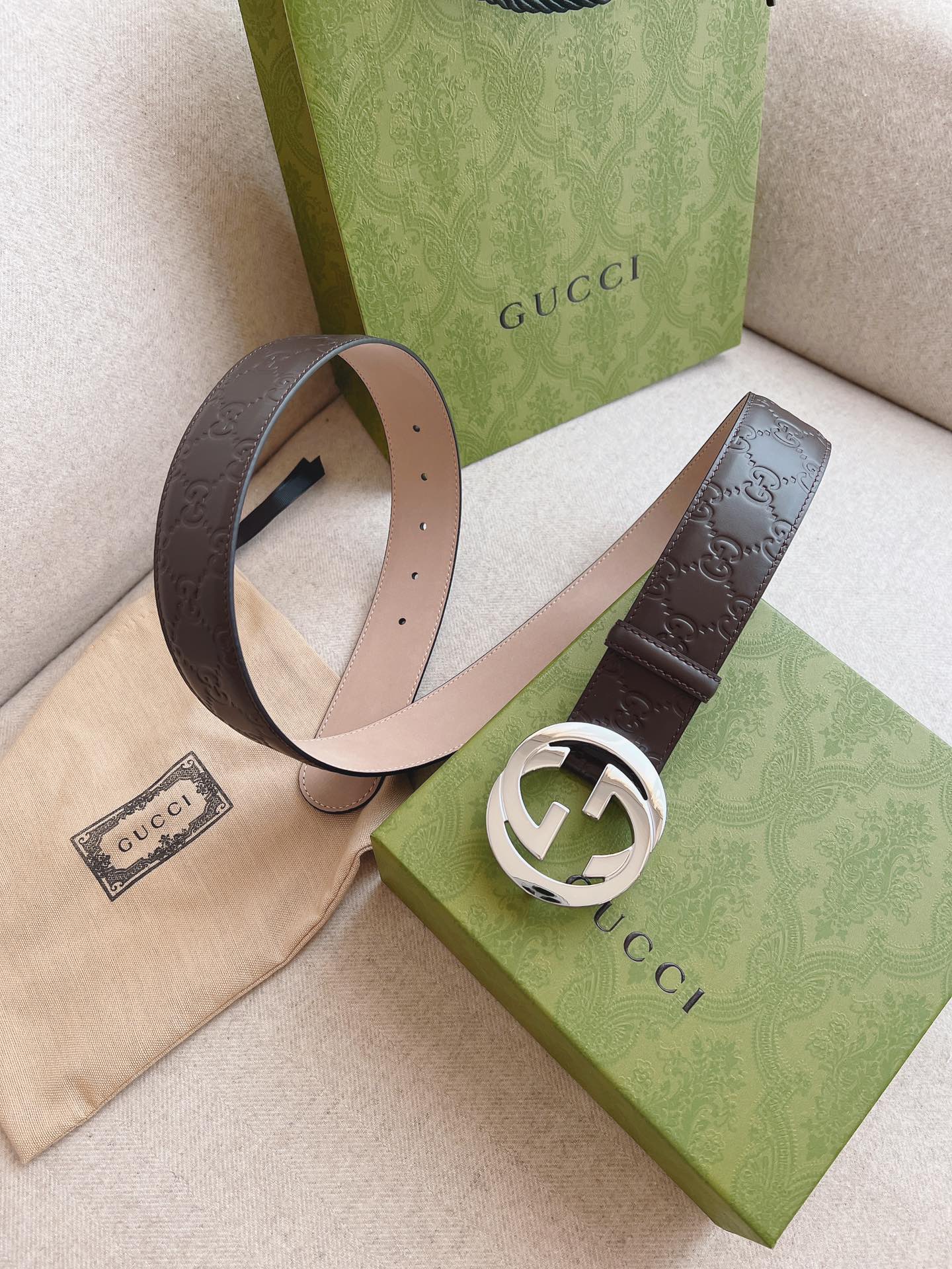GUCCI.古驰全套包装互扣式双G带