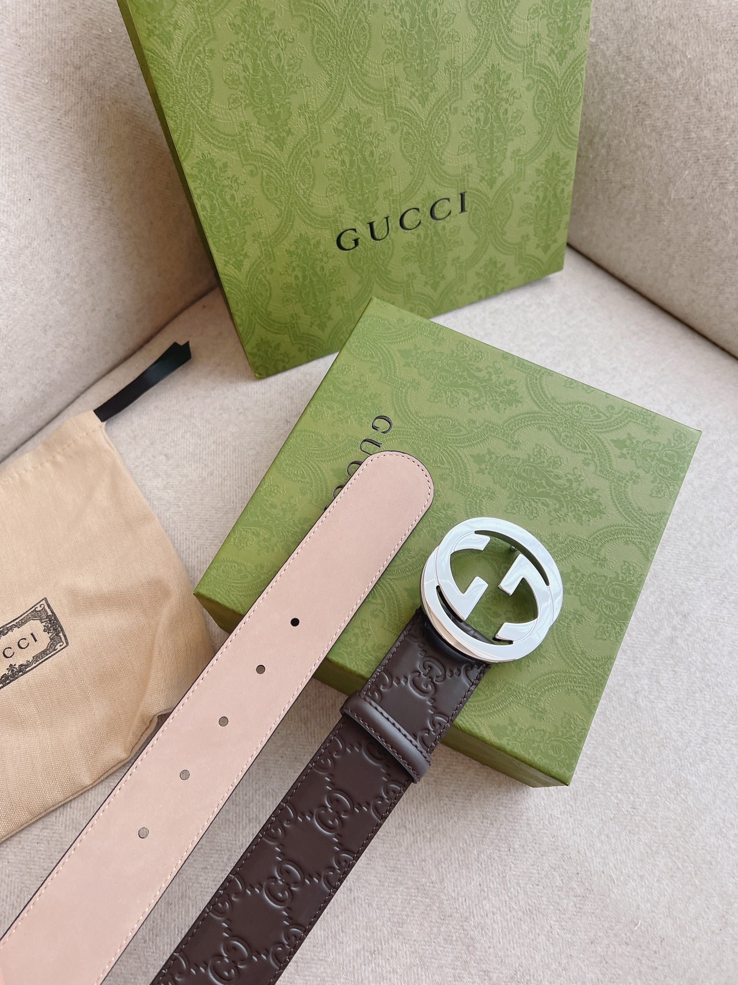GUCCI.古驰全套包装互扣式双G带