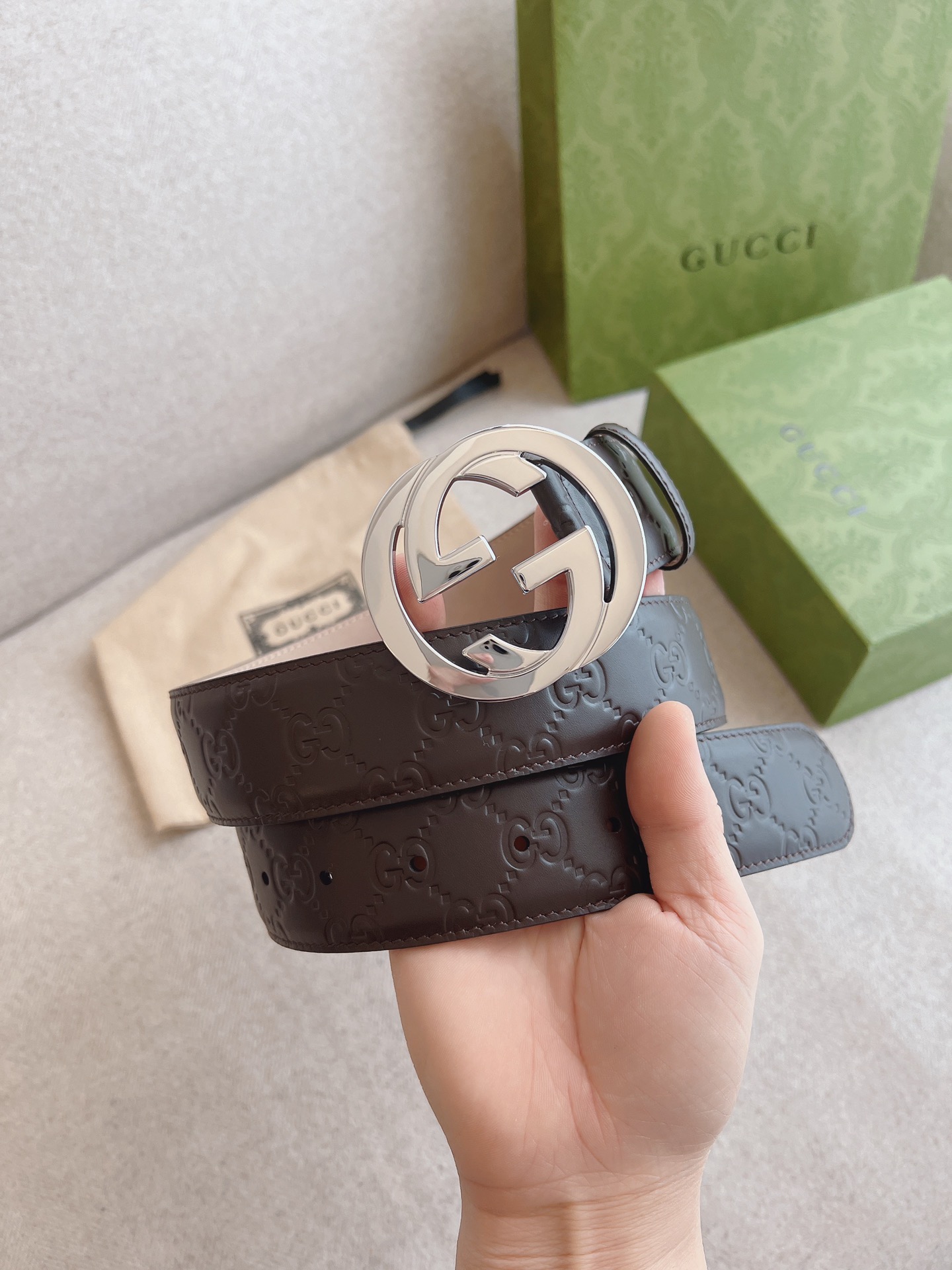 GUCCI.古驰全套包装互扣式双G带