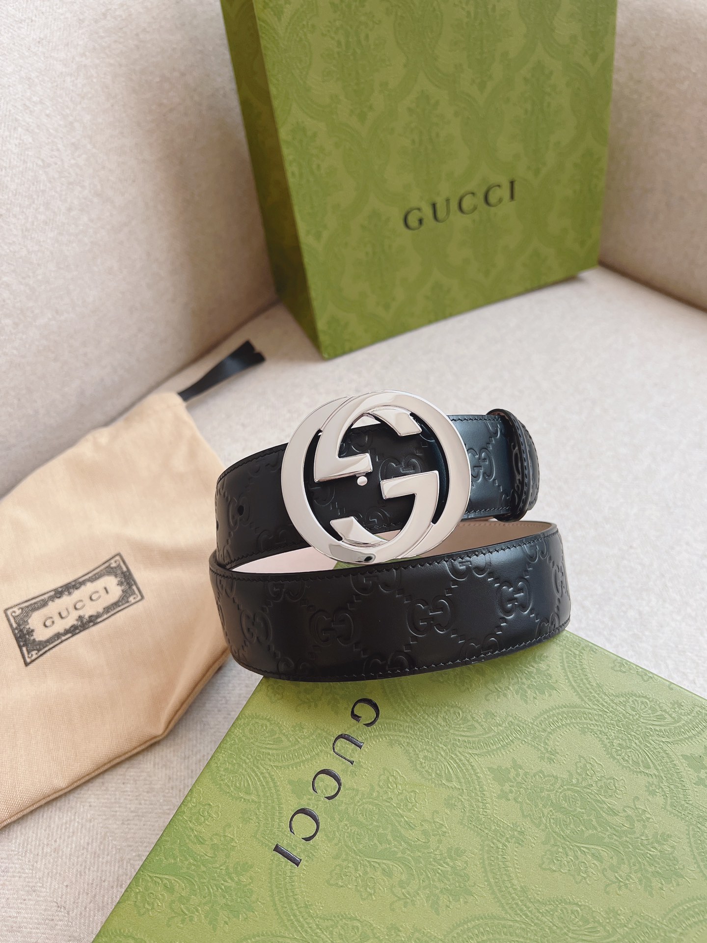 GUCCI.古驰全套包装互扣式双G带