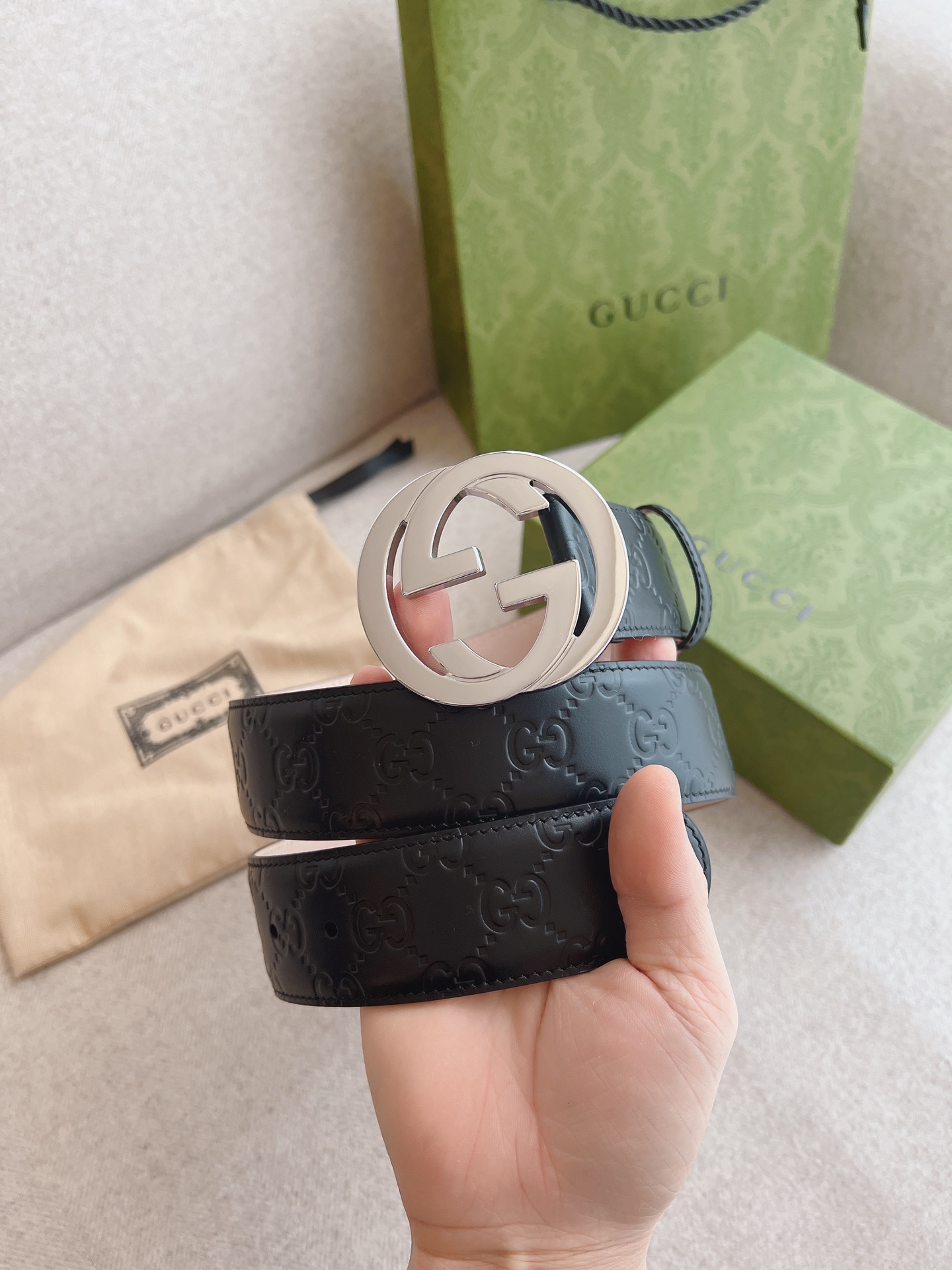GUCCI.古驰全套包装互扣式双G带