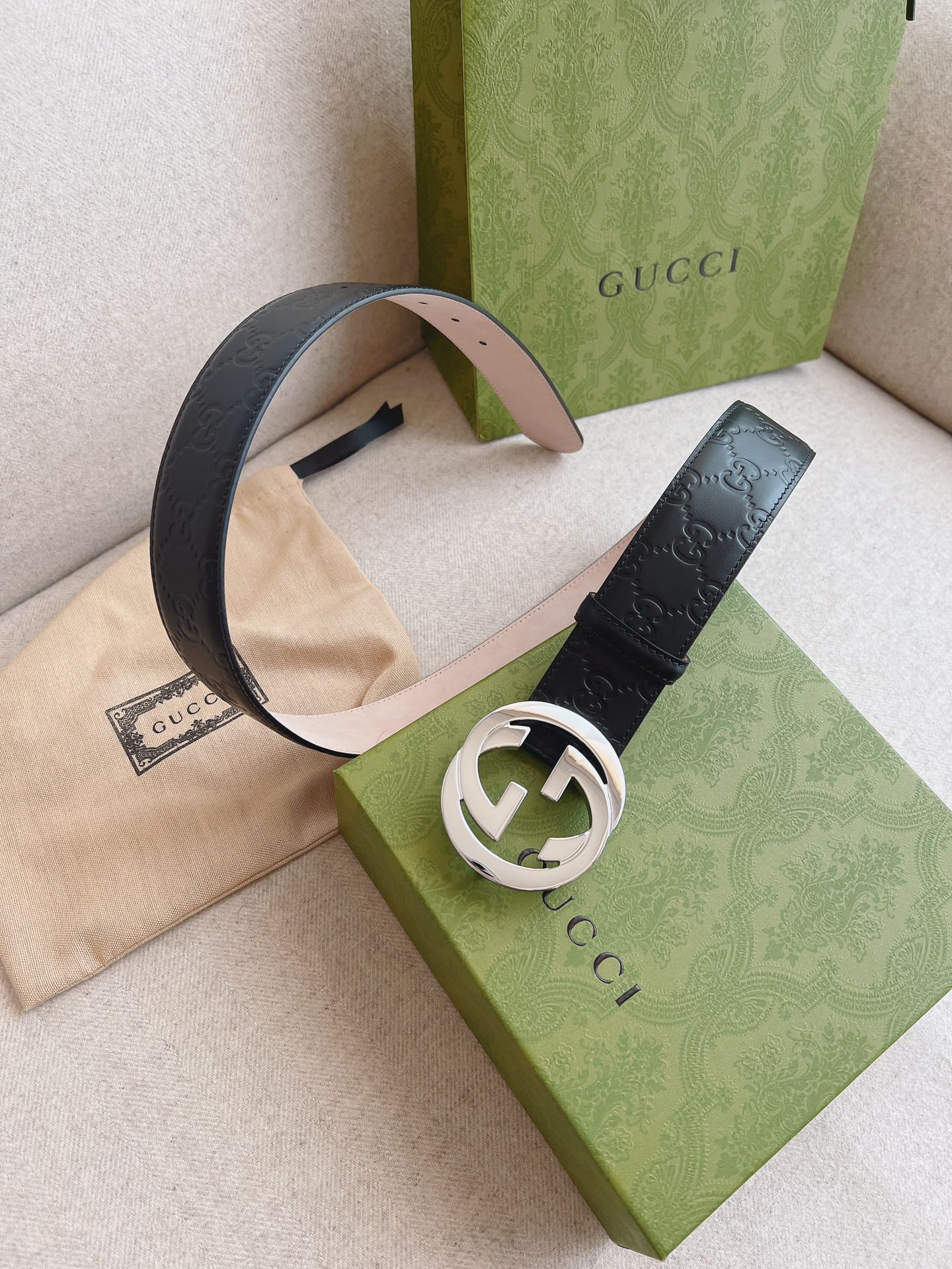 GUCCI.古驰全套包装互扣式双G带