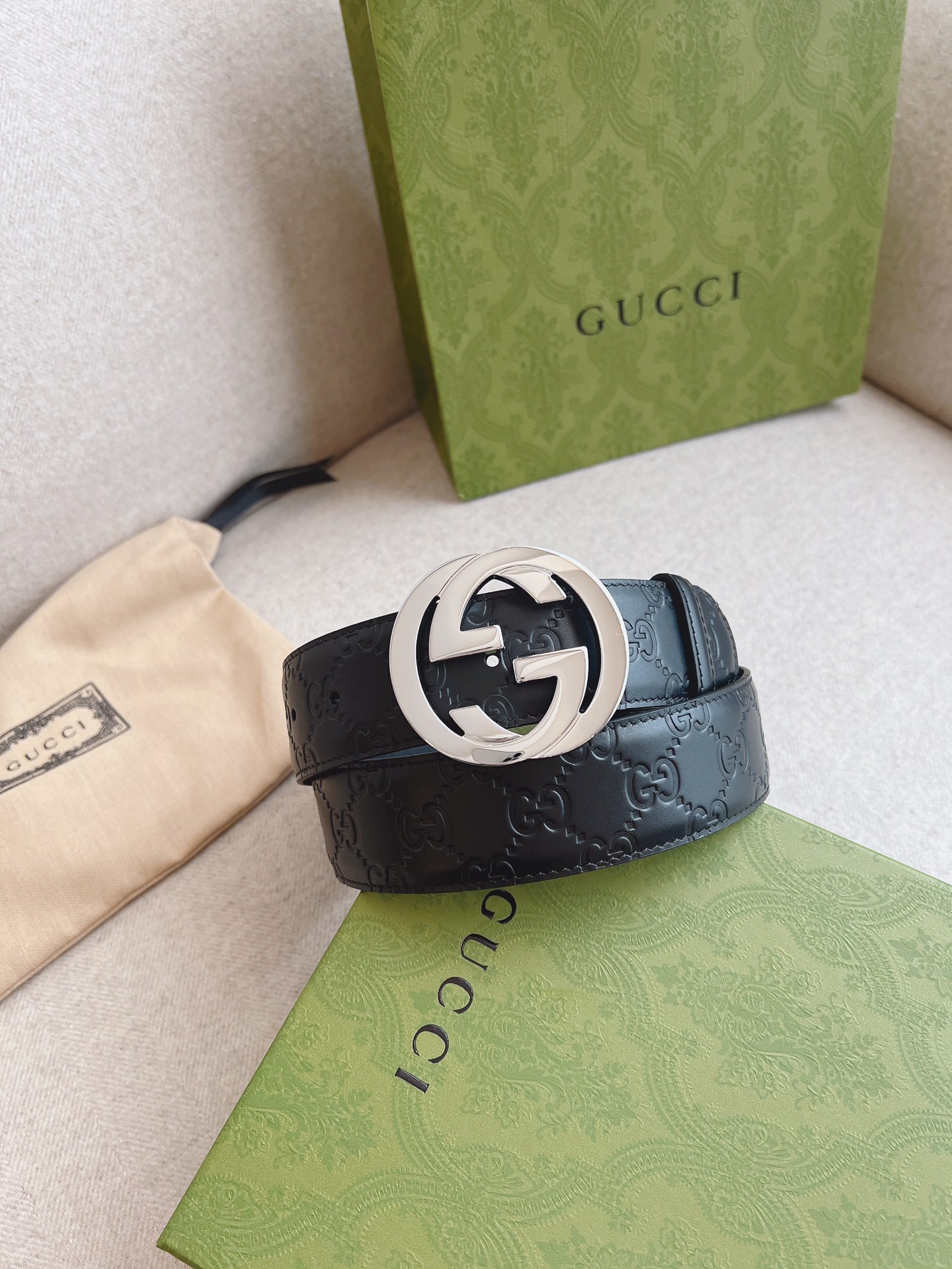 GUCCI.古驰全套包装互扣式双G带