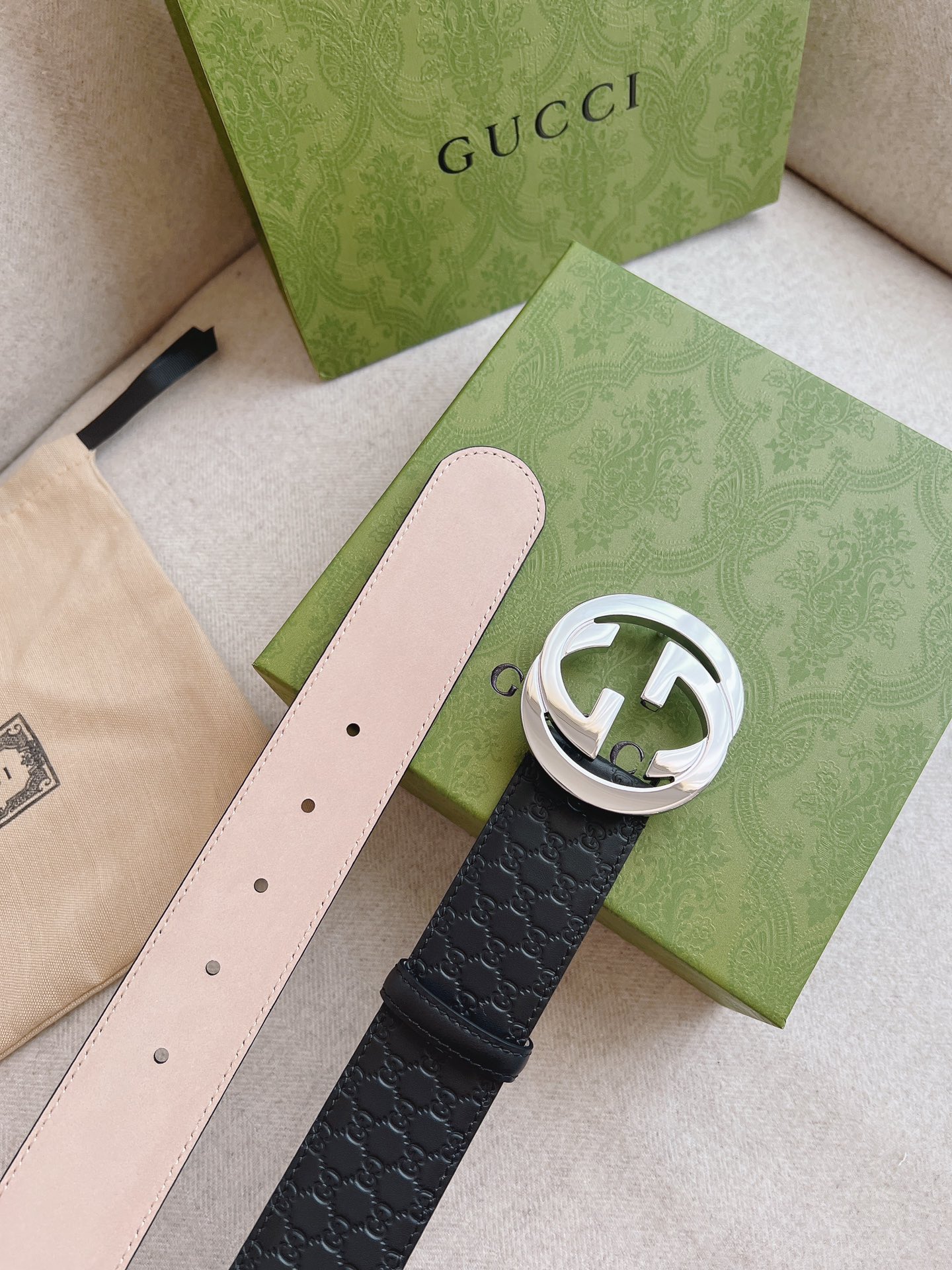 GUCCI.古驰全套包装互扣式双G带