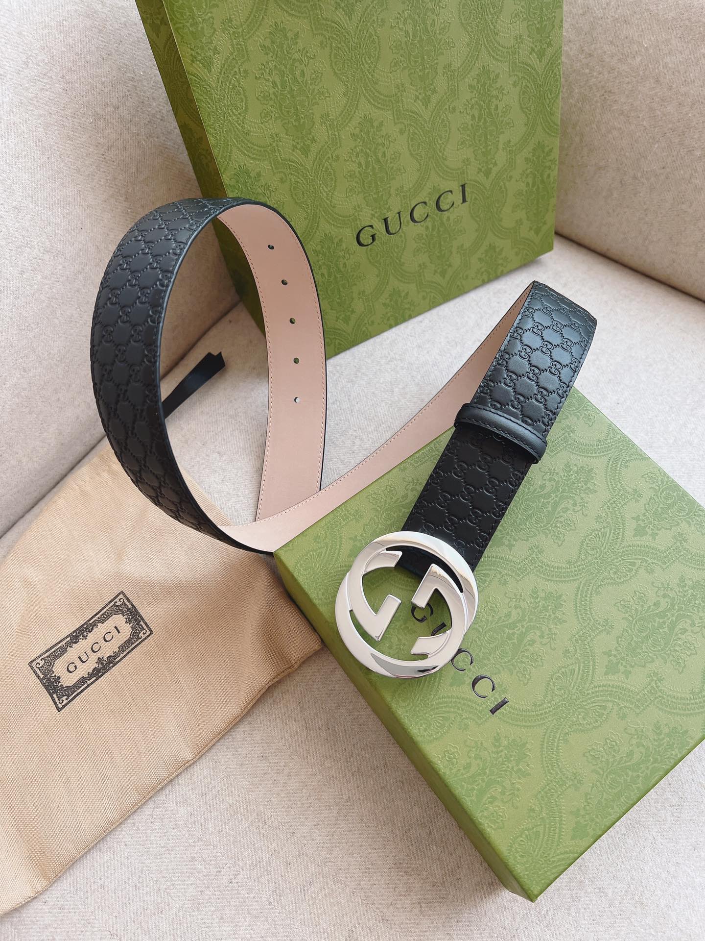 GUCCI.古驰全套包装互扣式双G带