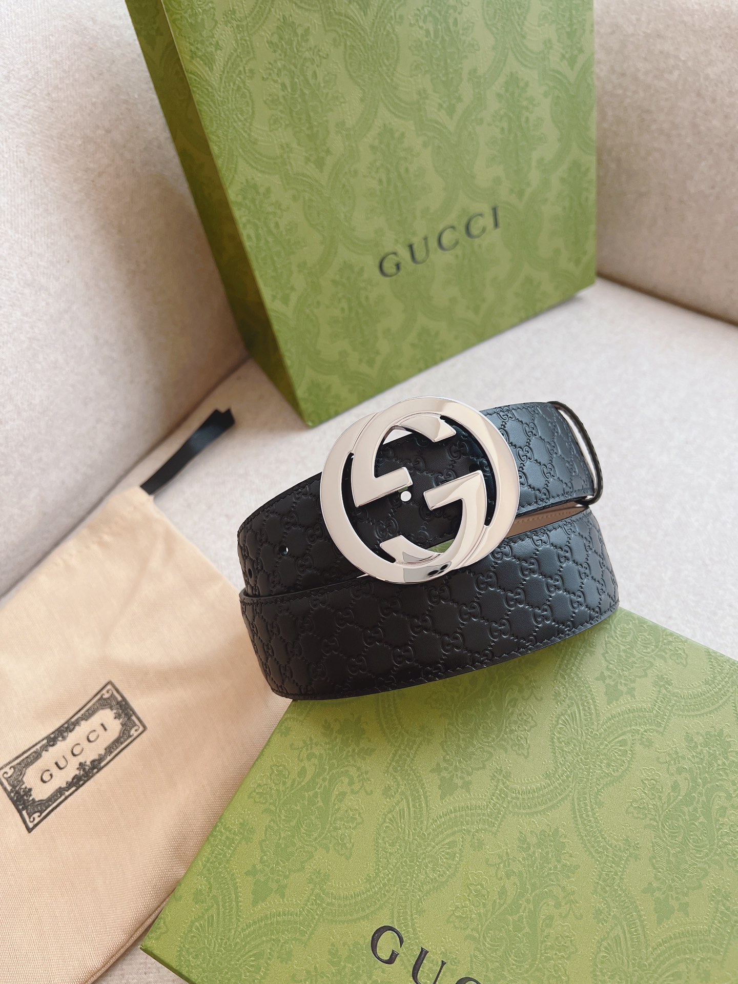 GUCCI.古驰全套包装互扣式双G带