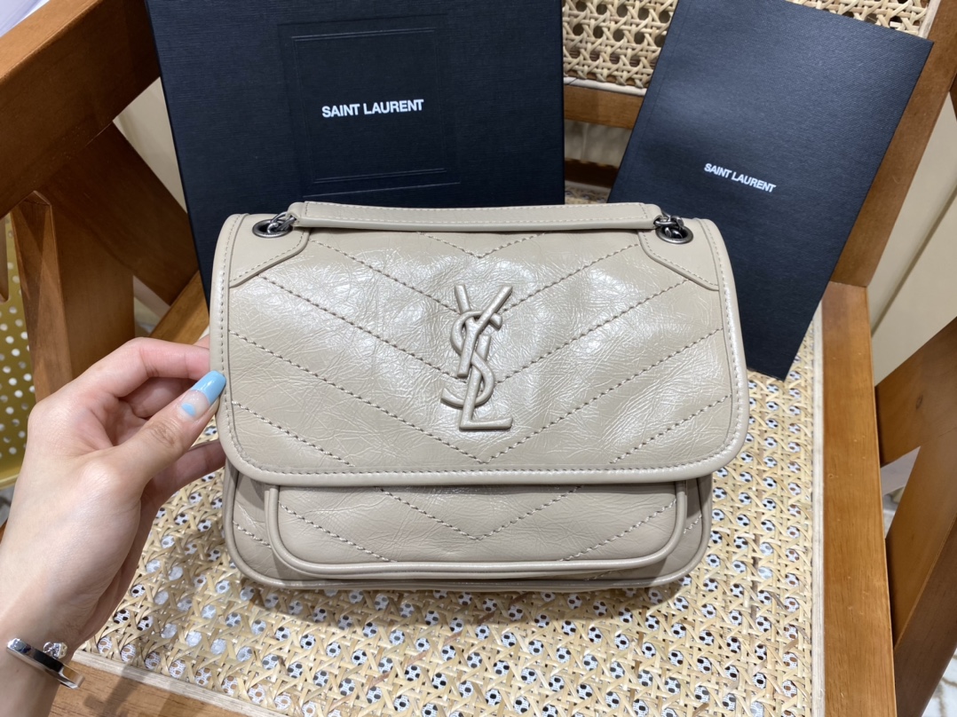YSL Niki 22CM 邮差包 633151奶茶色