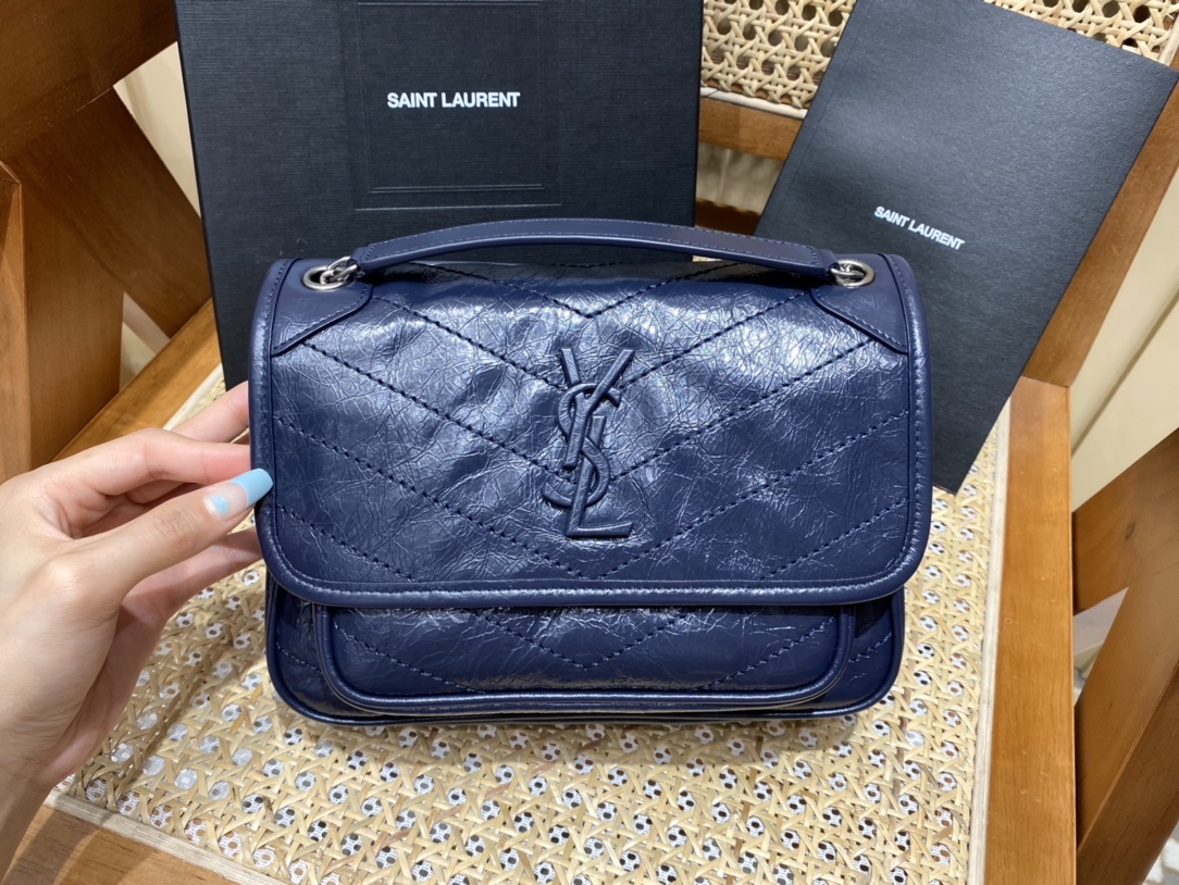 YSL Niki 22CM 邮差包 633151藏蓝色