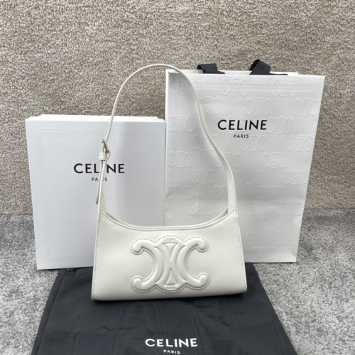 Celine Triomphe White Leather Shoulder Bag, 24cm - Adjustable Strap 1 Celine Triomphe White Leather Shoulder Bag, 24cm - Adjustable Strap