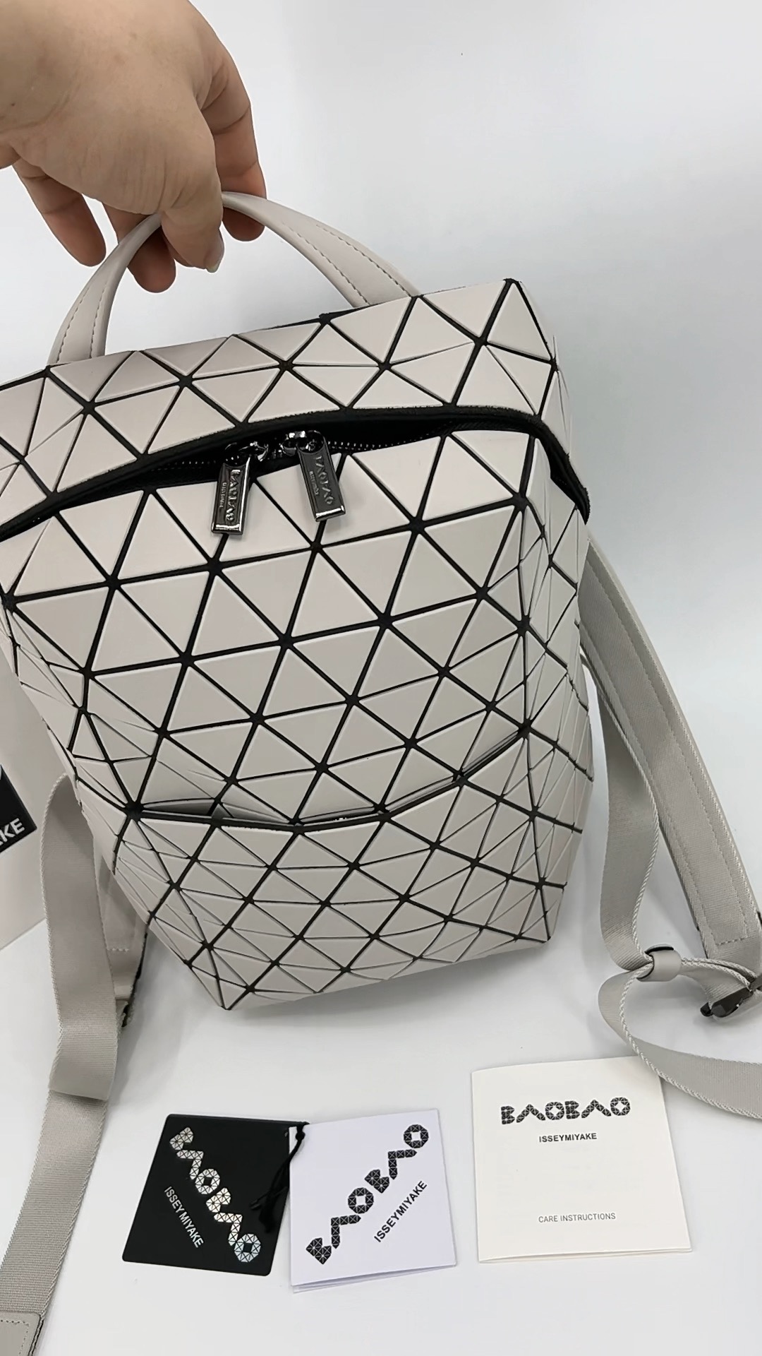 Issey Miyake Baobao Geometric Backpack Unisex Casual Daypack, Ice Grey