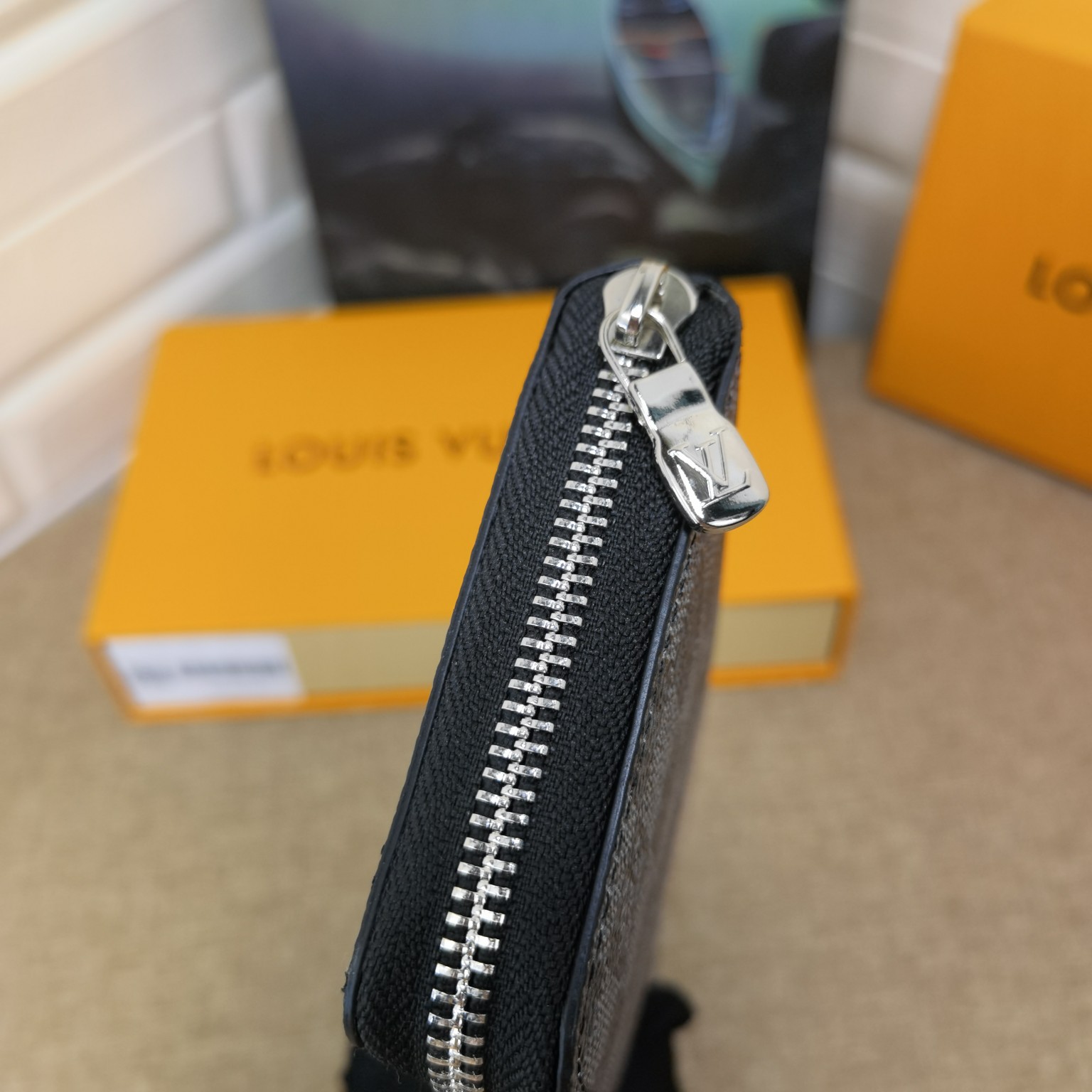 Leather zipper wallet interior detail