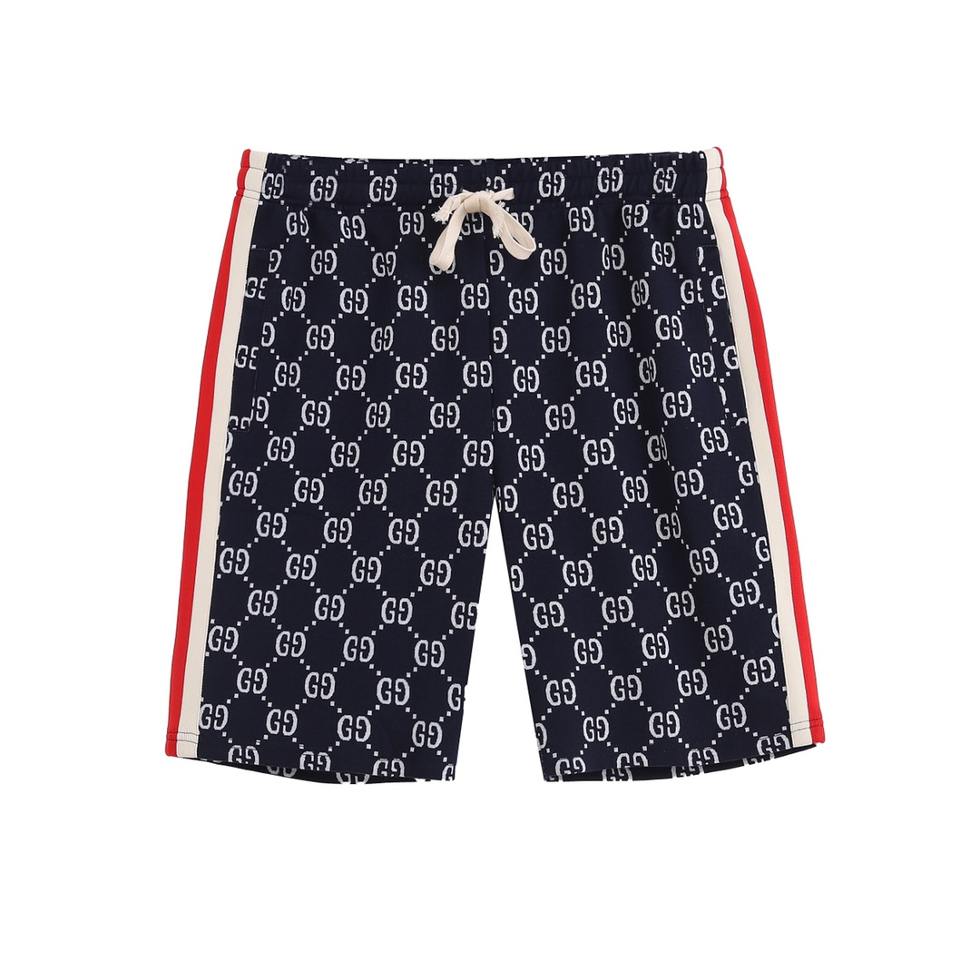 GUCCI/Gucci pantalones cortos clásicos con doble G y cinta de jacquard de estampado completo, ¡tela personalizada de al…