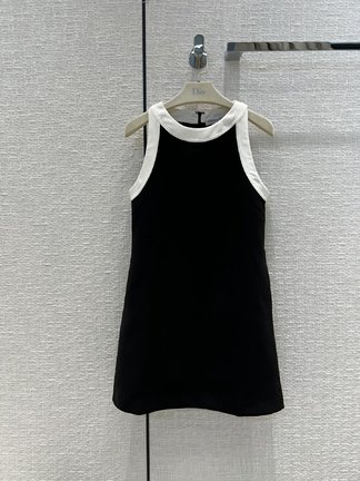 Dior Clothing Dresses Tank Top Black White Splicing Spring/Summer Collection