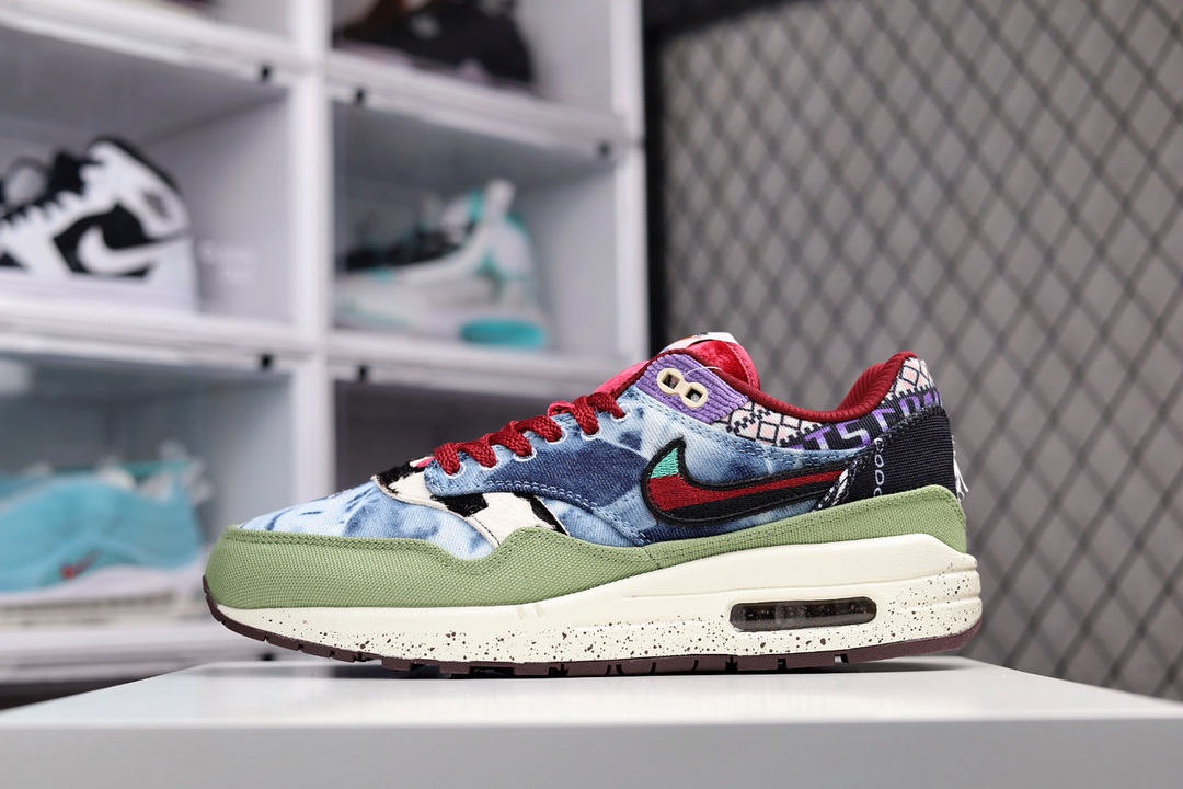 H0 公司级耐克NIKE AIR MAX 1 Concepts联名迷彩腰果缓震跑xNike Air Max 1 复古气垫休闲跑鞋 Nike Air Max 1均采用网眼、皮革和正绒面革材质×776XQ