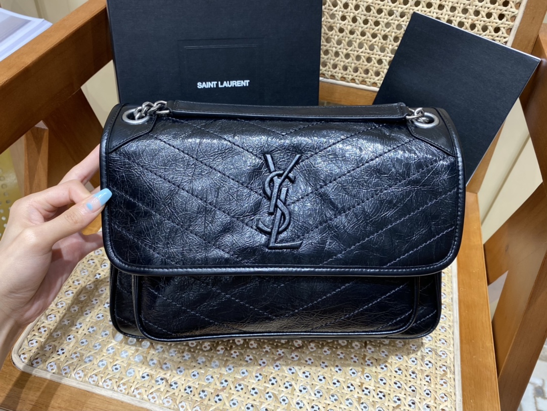 YSL Niki 28CM 邮差包 633158黑色