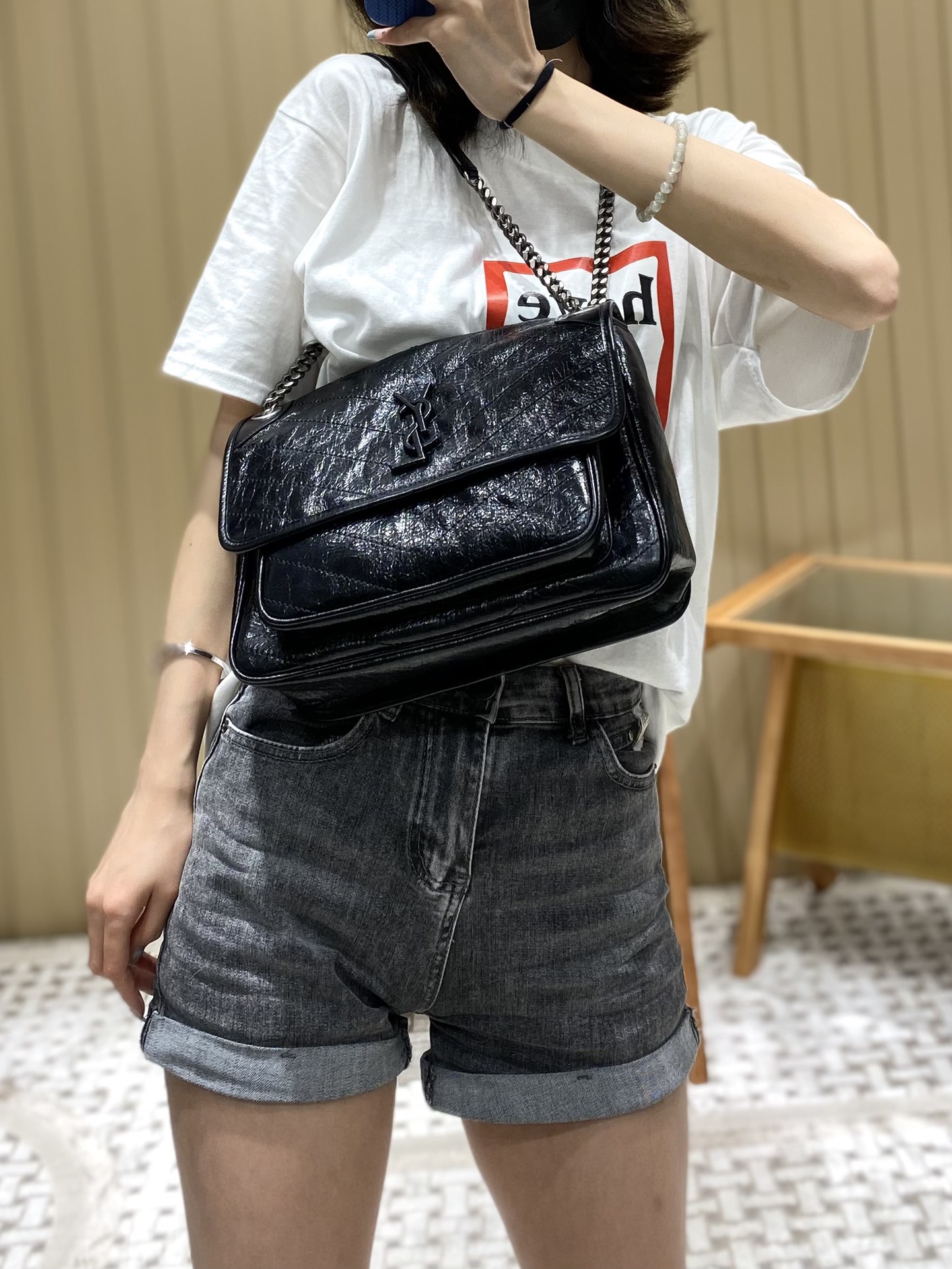 YSL Niki 28CM 邮差包 633158黑色