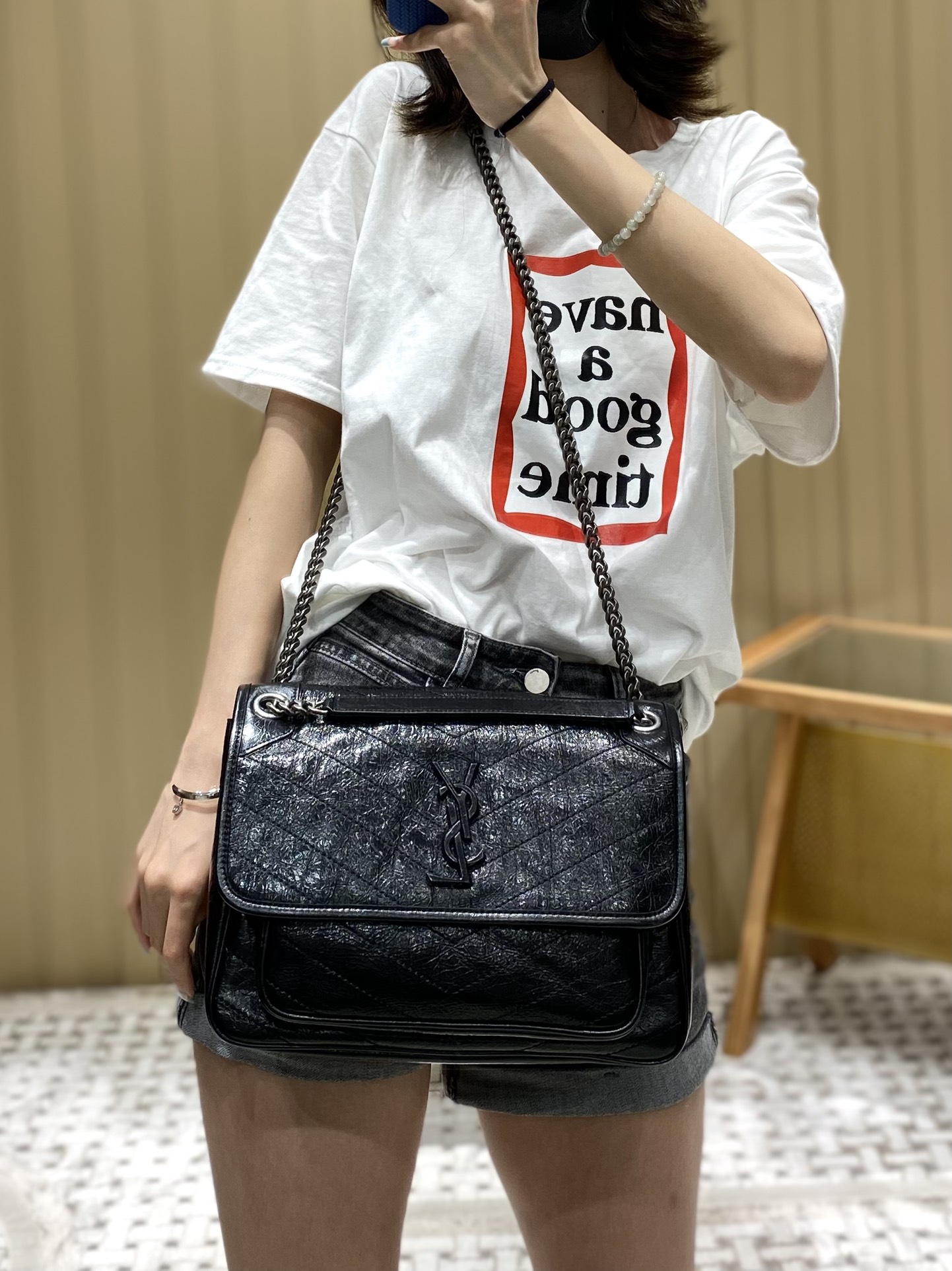 YSL Niki 28CM 邮差包 633158黑色