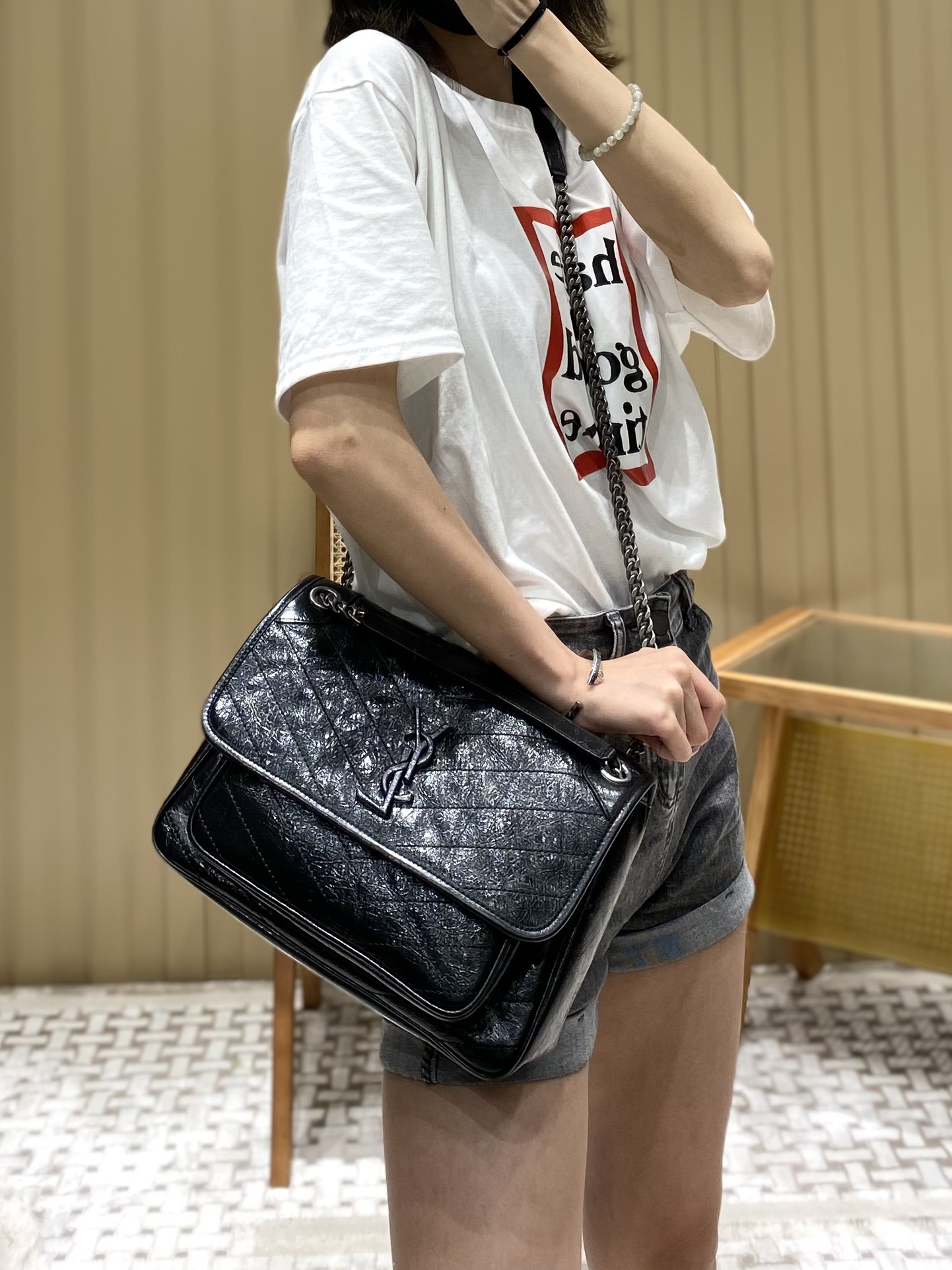 YSL Niki 28CM 邮差包 633158黑色