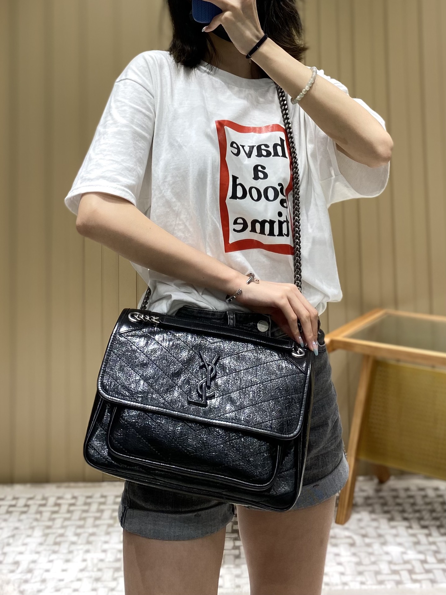 YSL Niki 28CM 邮差包 633158黑色