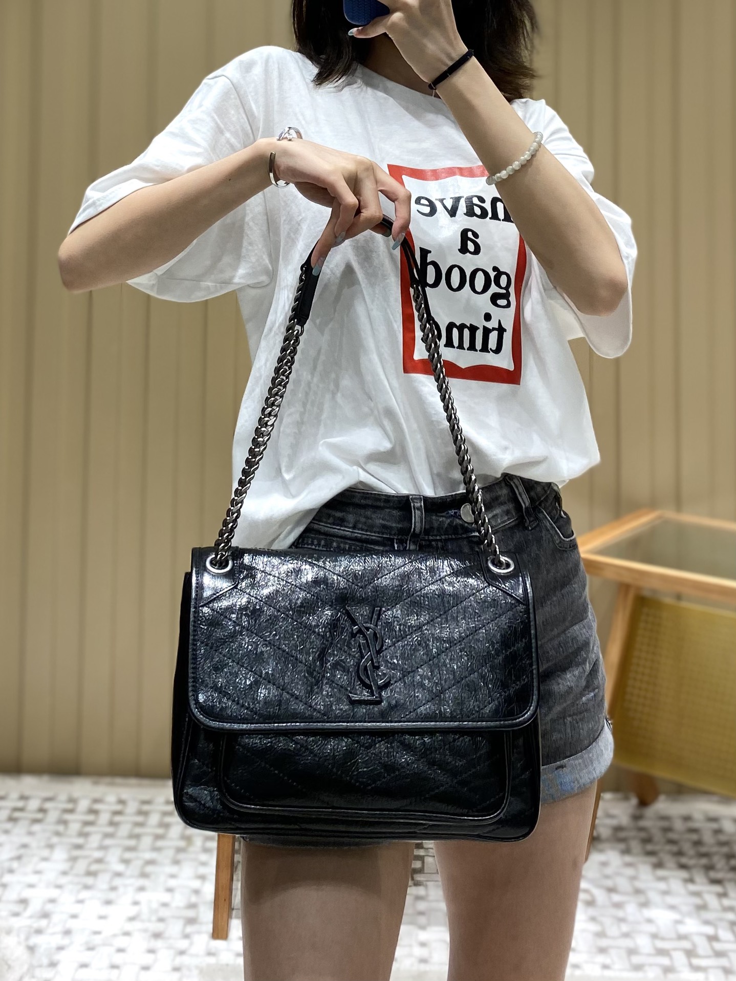 YSL Niki 28CM 邮差包 633158黑色