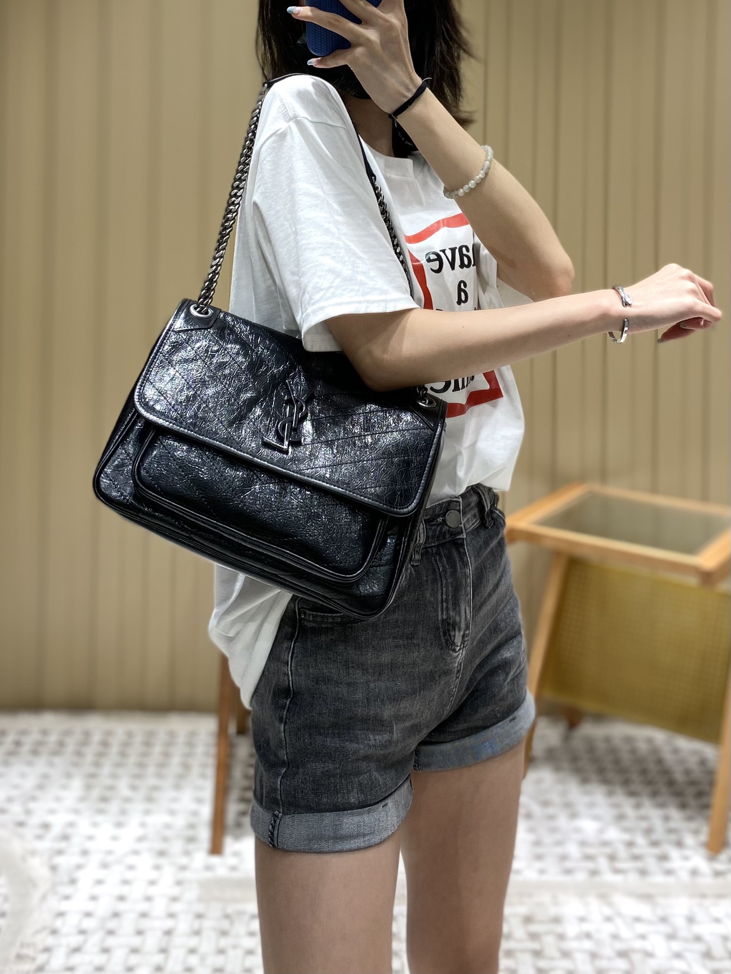YSL Niki 28CM 邮差包 633158黑色