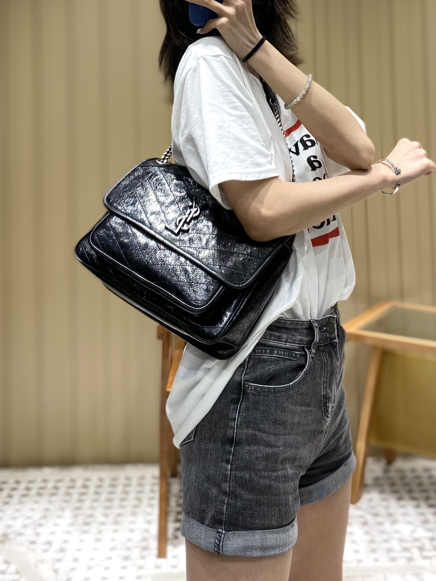 YSL Niki 28CM 邮差包 633158黑色