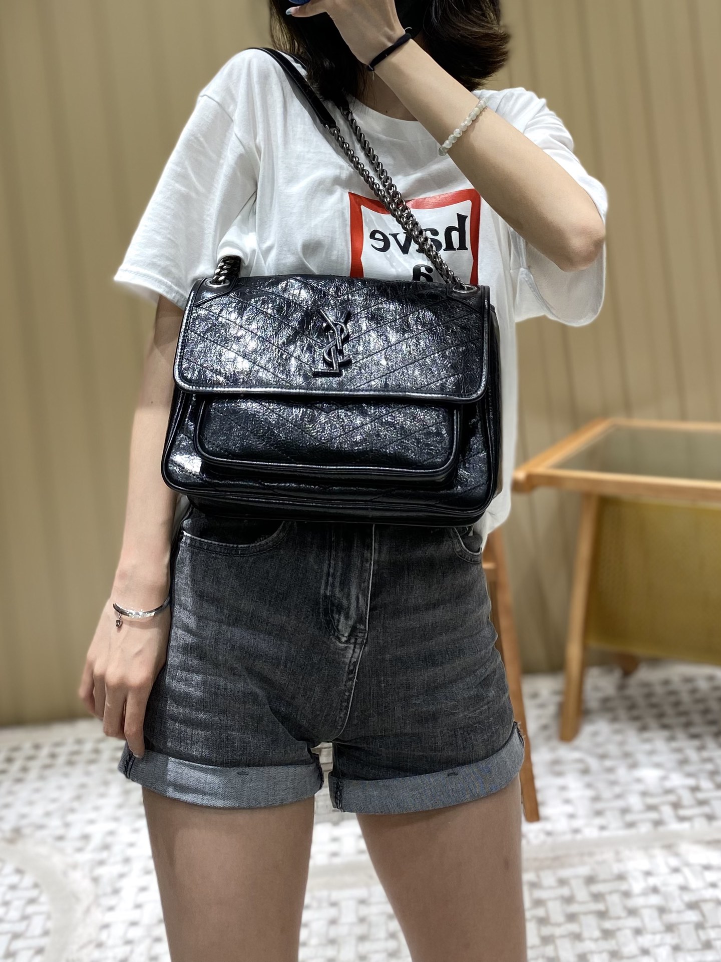 YSL Niki 28CM 邮差包 633158黑色