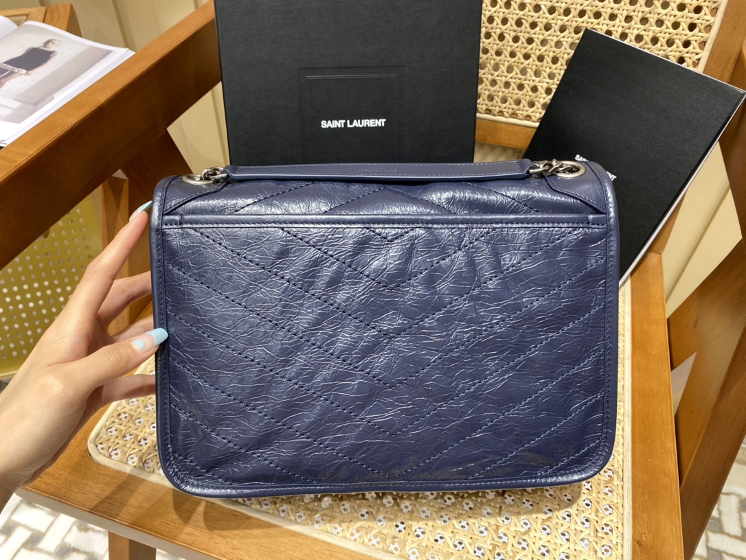 YSL Niki 28CM 邮差包 633158藏蓝色