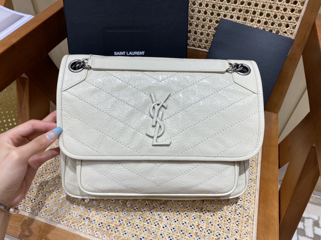 YSL Niki 28CM 邮差包 633158奶白色