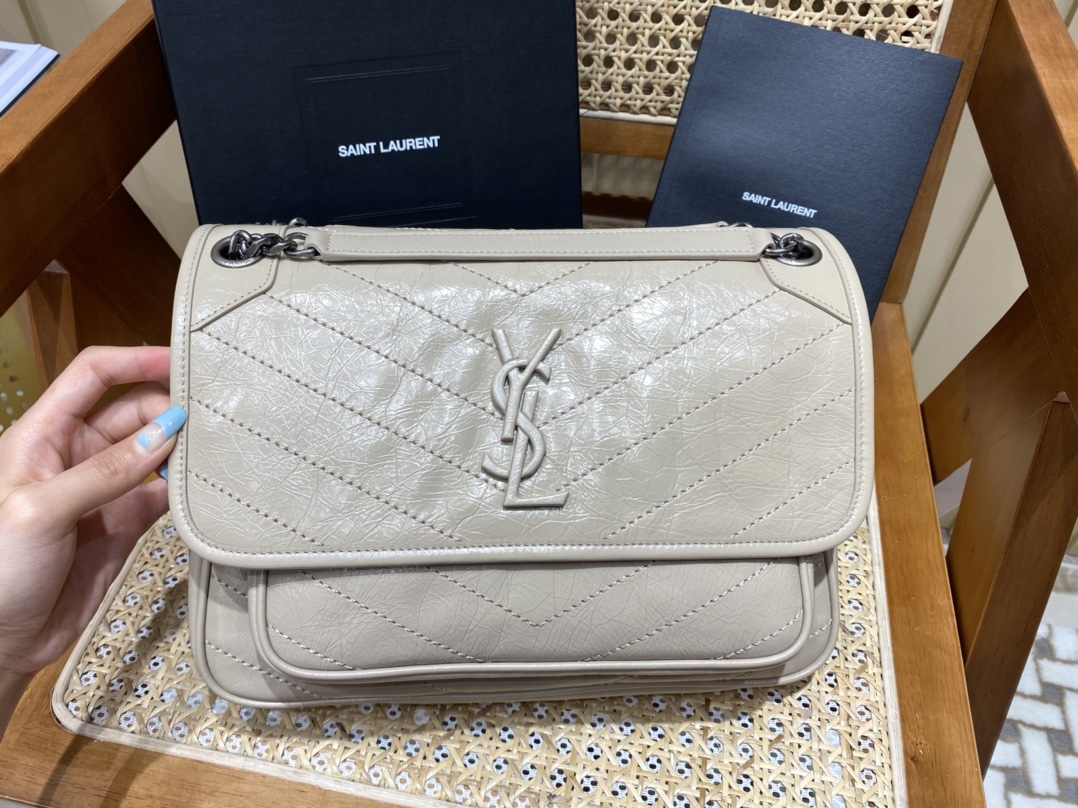 YSL Niki 28CM 邮差包 633158奶茶色