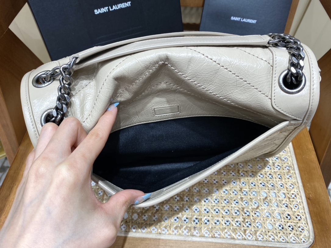 YSL Niki 28CM 邮差包 633158奶茶色