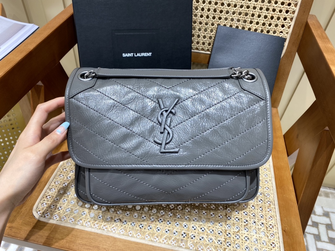 YSL Niki 28CM 邮差包 633158深灰色