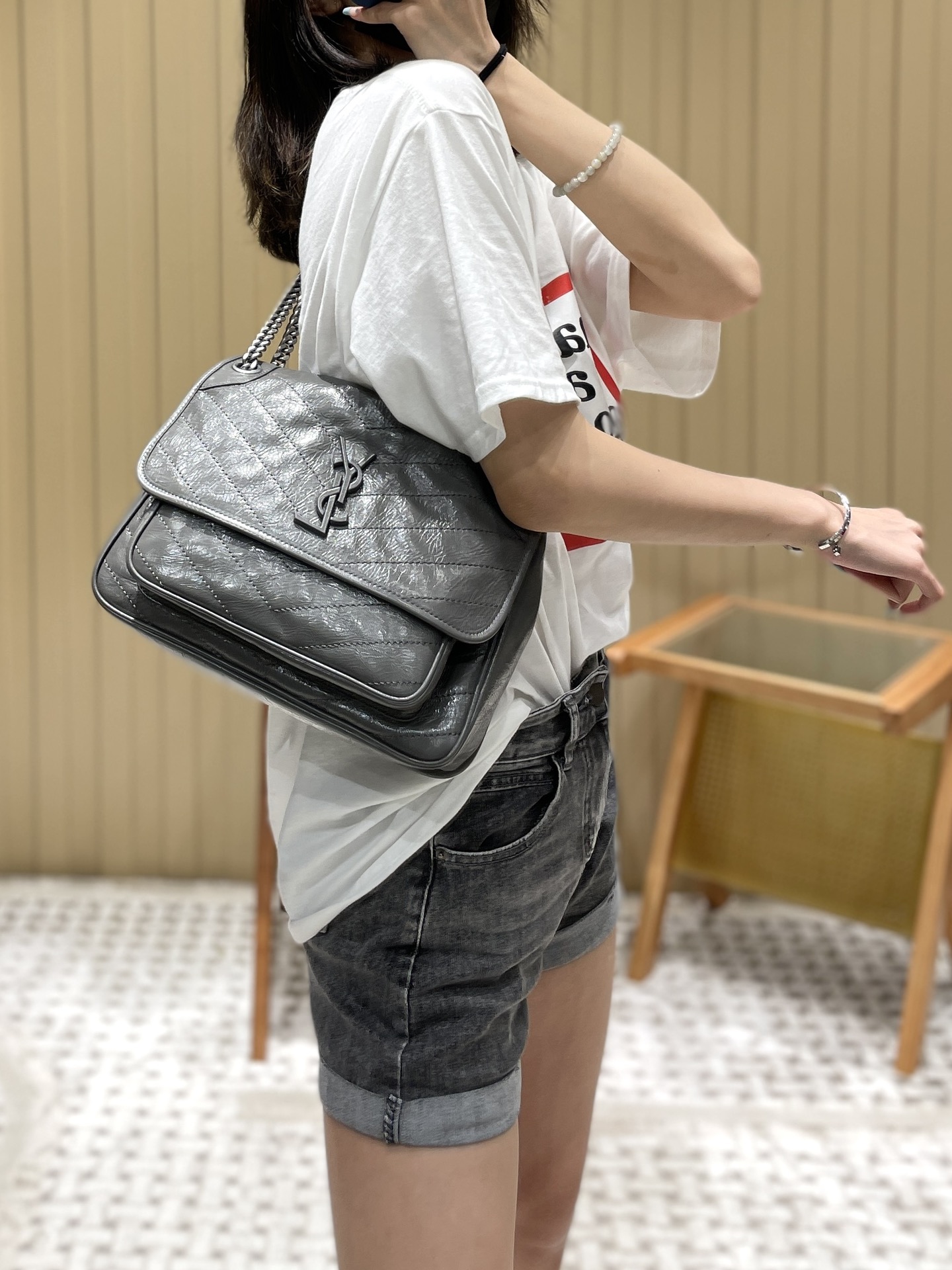 YSL Niki 28CM 邮差包 633158深灰色