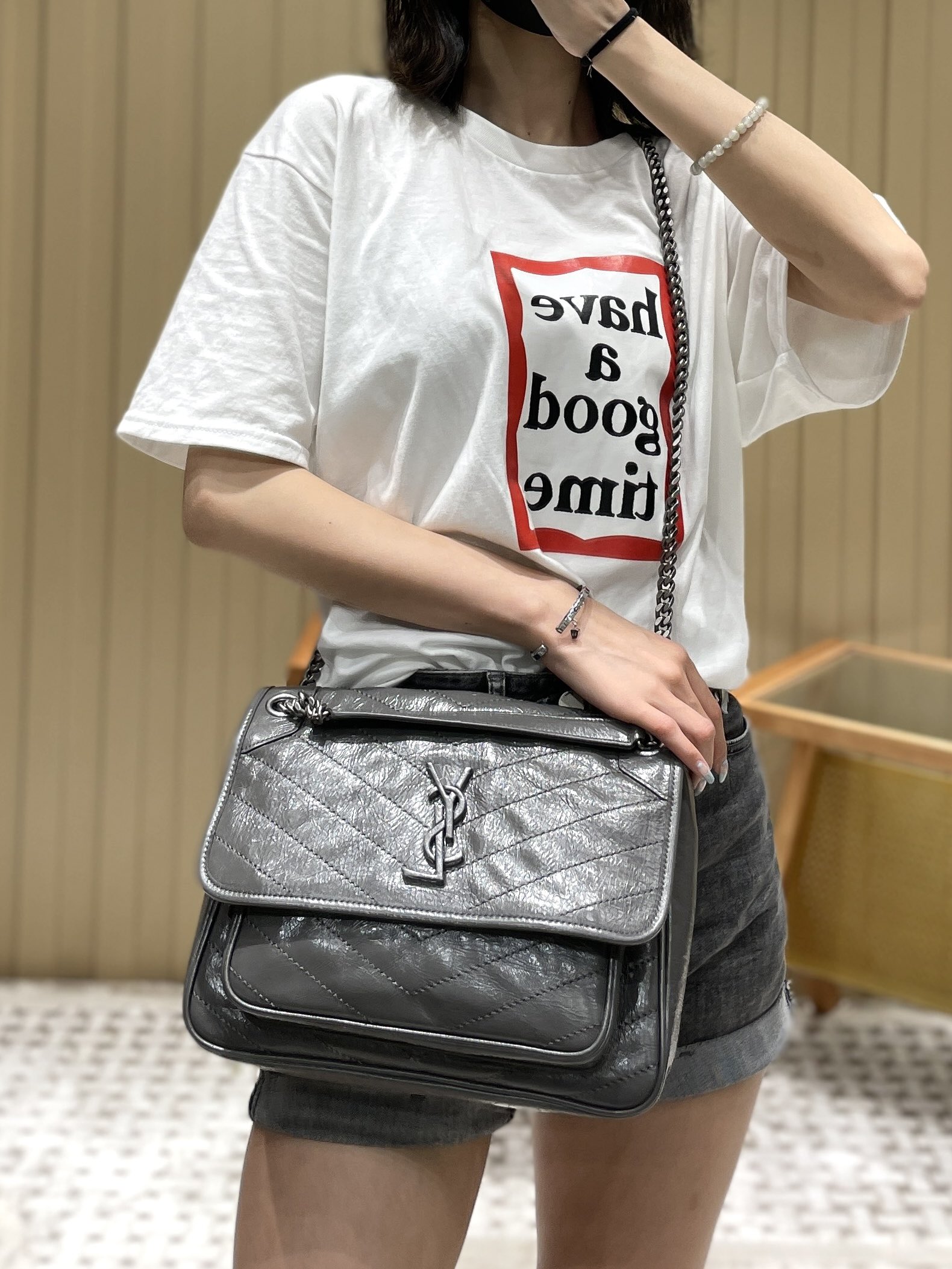 YSL Niki 28CM 邮差包 633158深灰色