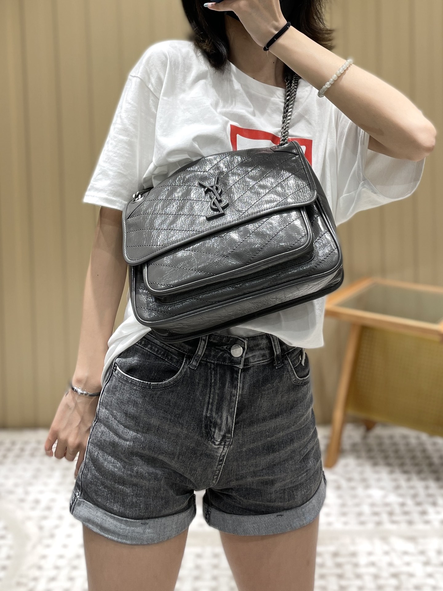 YSL Niki 28CM 邮差包 633158深灰色