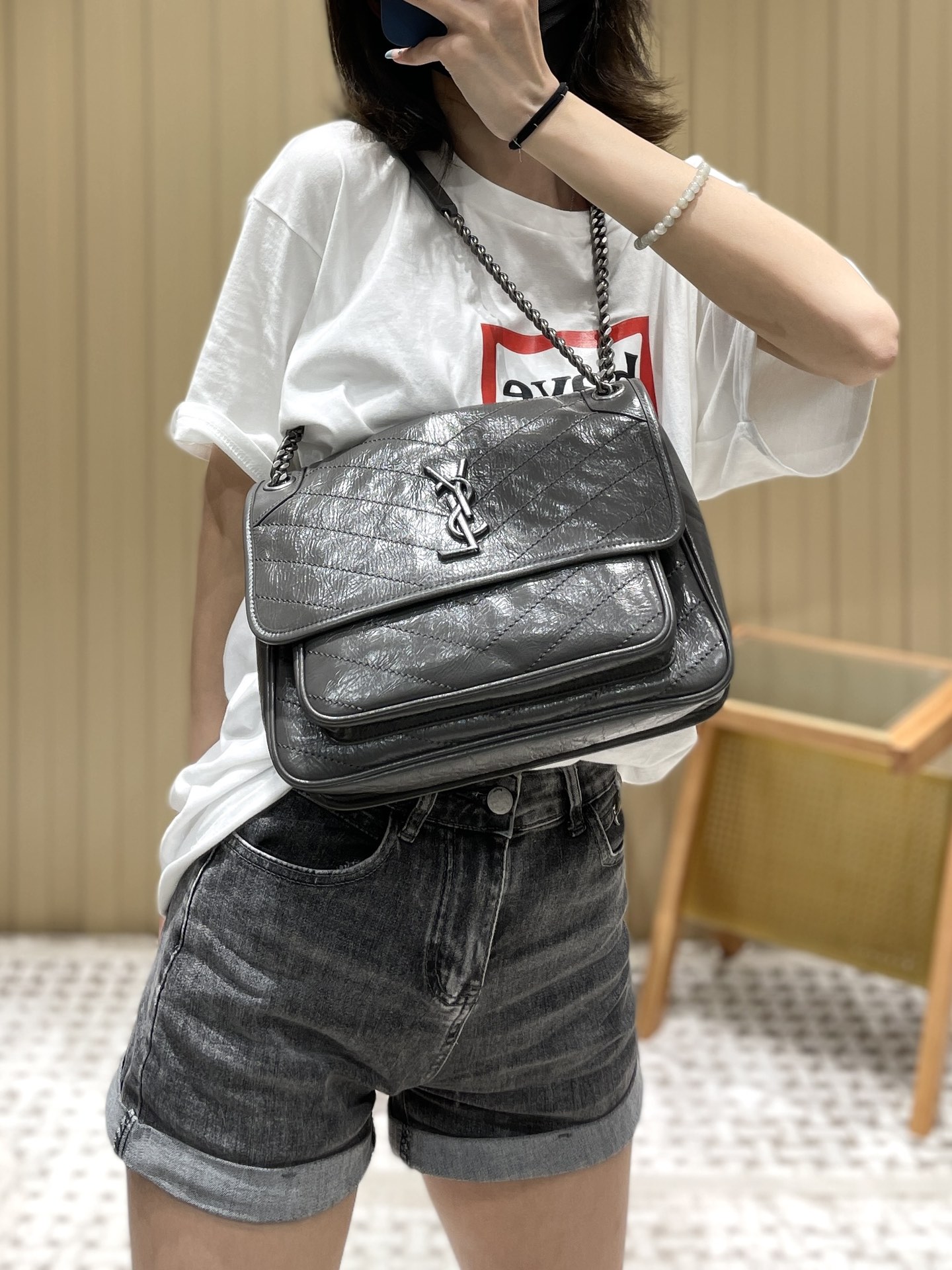 YSL Niki 28CM 邮差包 633158深灰色