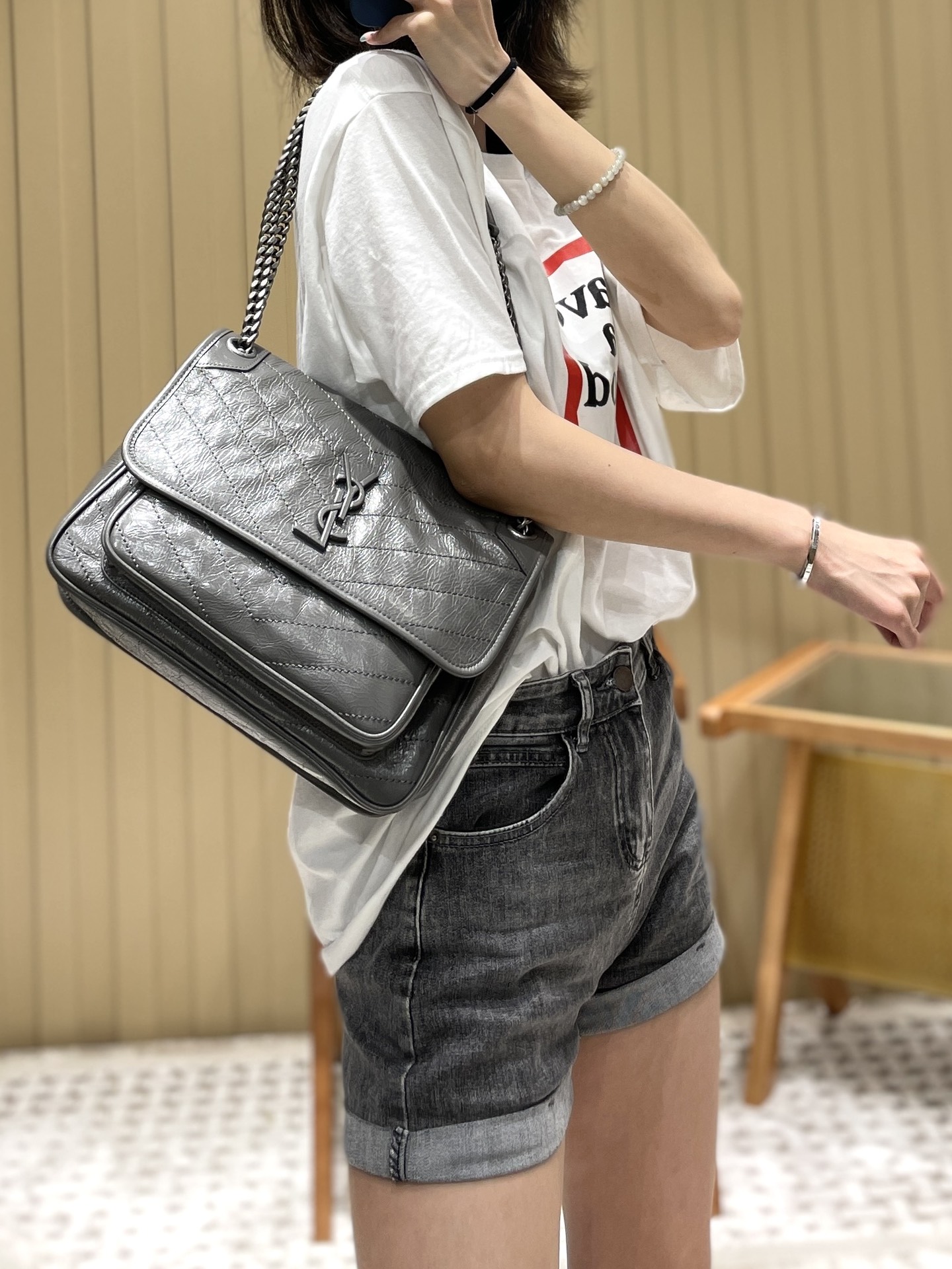 YSL Niki 28CM 邮差包 633158深灰色